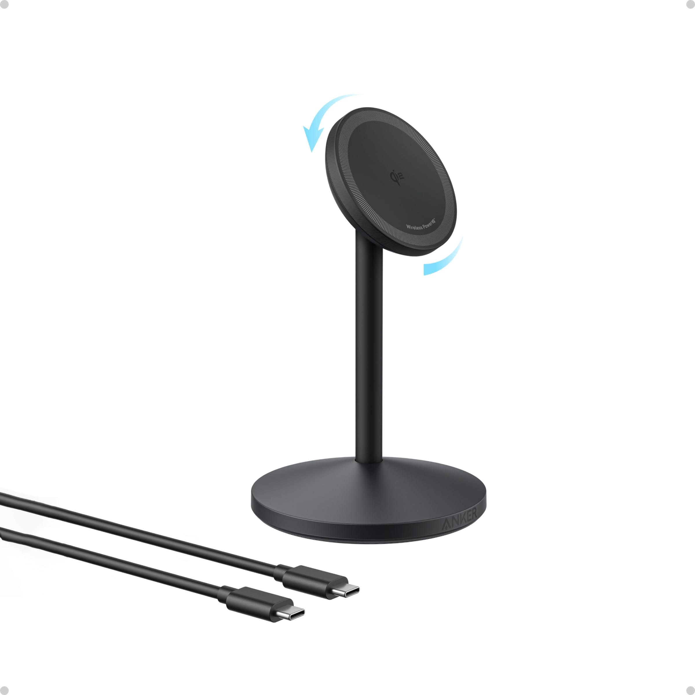 Anker MagGo iPhone 16 MagSafe-Compatible Wireless Charger Stand, 15W Fast Magnetic Wireless Charging Station, Qi2 Certified 360° Charger, for iPhone 16/15/14/13/12 Series and AirPods (No AC Adapter)