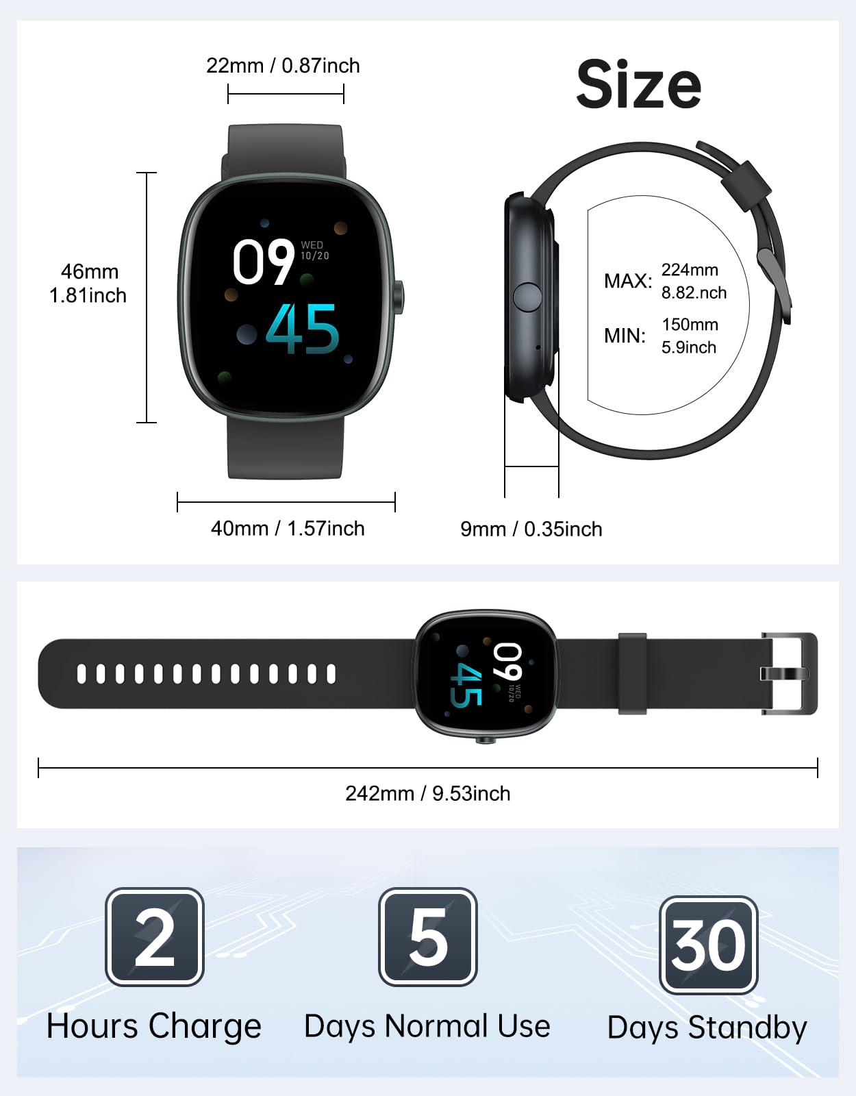 HUAKUA Smart Watches for Women Men (Answer/Make Calls), 1,85" HD Smart Watch for iPhone/Android Phones, Fitness Tracker with 100+ Sport Heart Rate/Sleep Monitor Pedometer IP68 Waterproof (Black) - Image 7