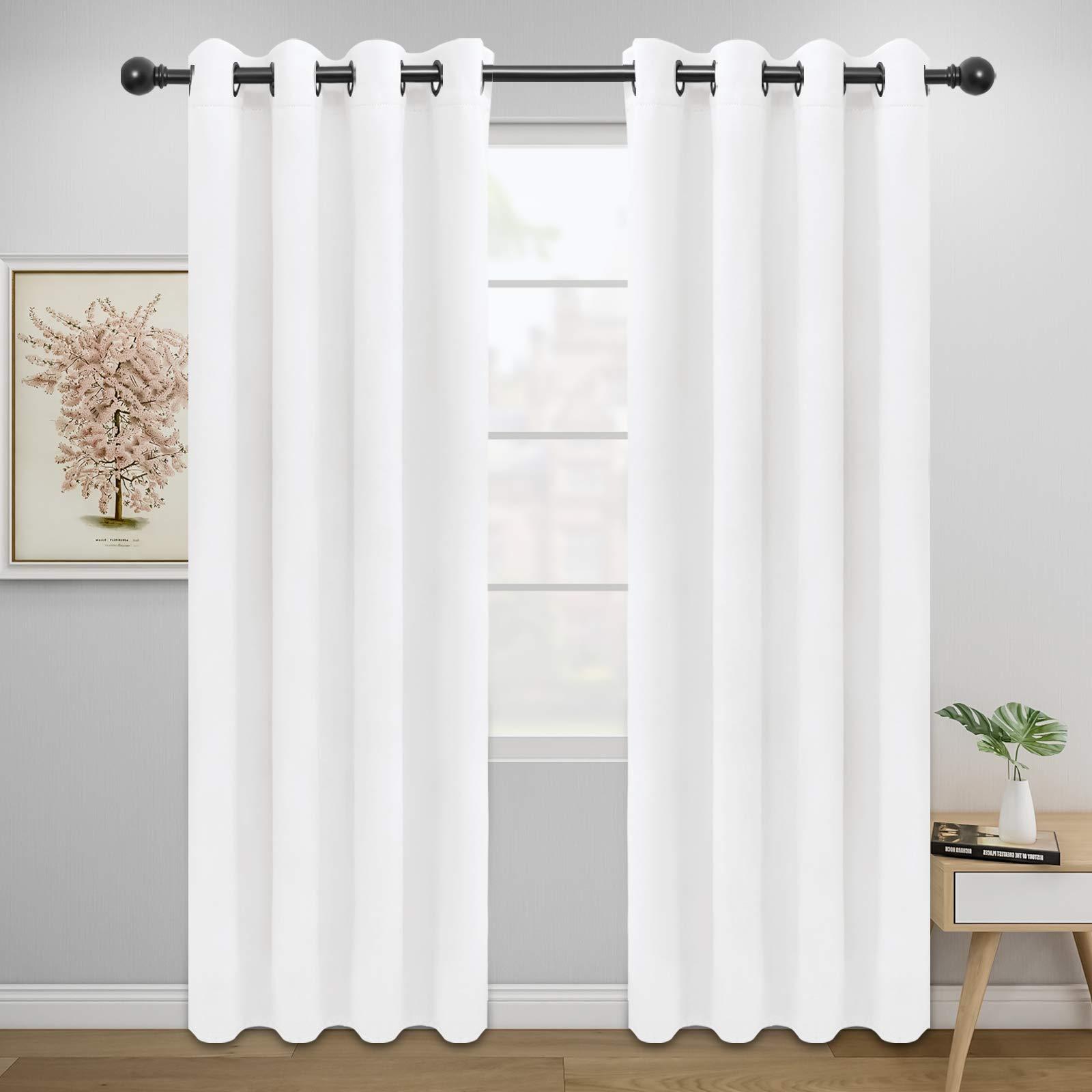 Easy-Going Blackout Curtains for Bedroom, Solid Thermal Insulated Grommet and Noise Reduction Window Drapes, Room Darkening Curtains for Living Room, 2 Panels (52x84 in,White)