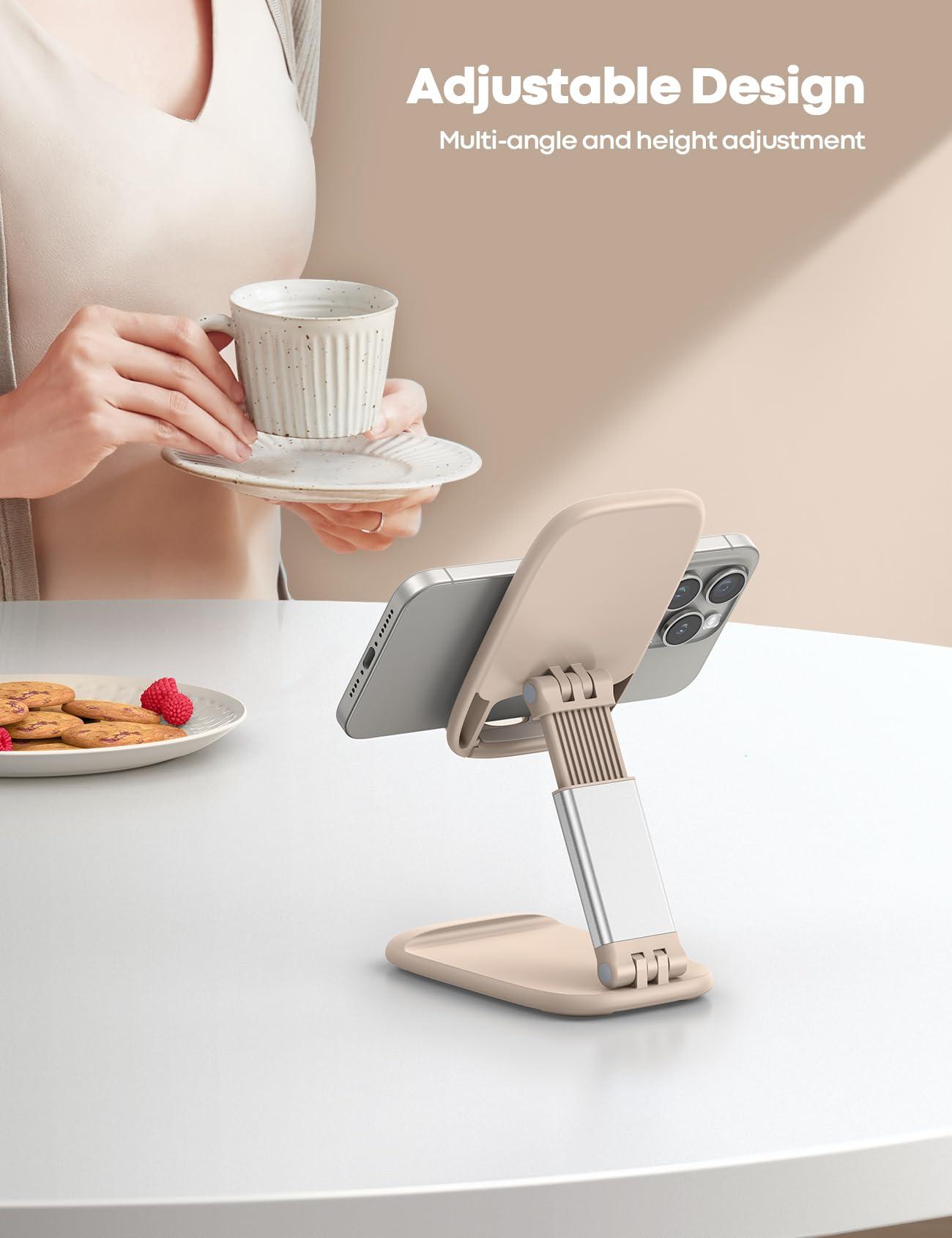 Lamicall Khaki Phone Stand for Desk - Cell Phone Holder Khaki Desk Accessories Desktop Office Must Have Compatible with iPhone, 4-8'' Smartphone - Image 2