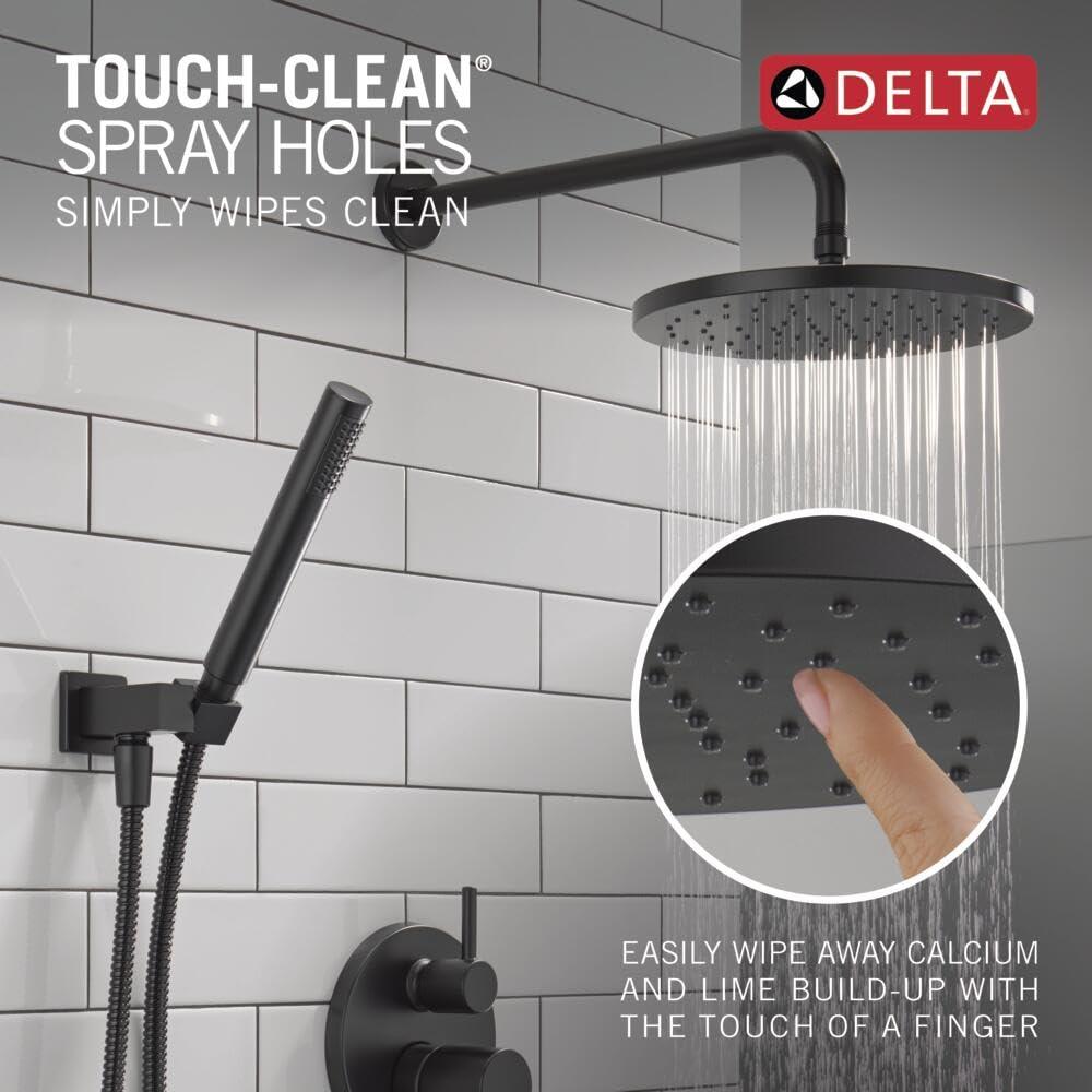 Delta Faucet Modern Raincan 2-Setting Shower Round System Including Rain Shower Head and Handheld Spray Black, Rainfall Shower System Brushed Black, Shower Valve Trim Kit, Matte Black 342702-BL - Image 5