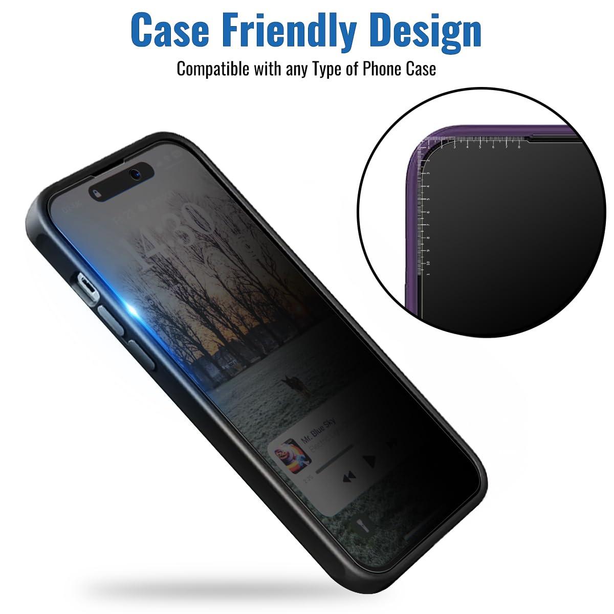 NEEPART 4 Pack Privacy Screen Protector for iPhone 15 Pro Max[6.7 inch], Sensor Protection, Dynamic Island Compatible, 9H Anti Spy Private Tempered Glass Film, Anti-Scratch, Case Friendly, Easy - Image 8