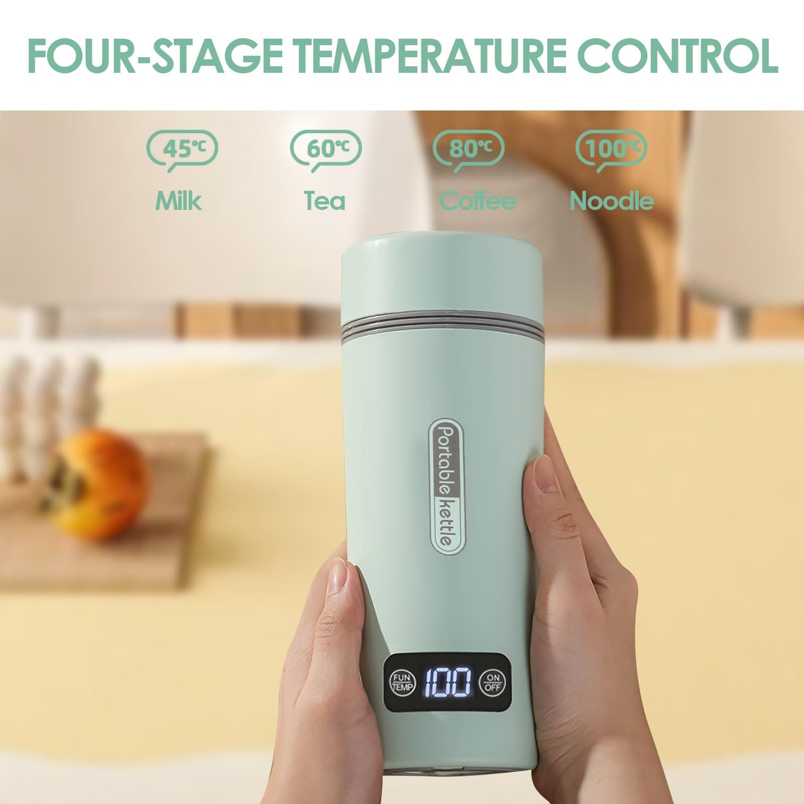 Travel Electric Kettle, 12oz Portable Water Boiler, 45/60/80/100℃ Temperature Control, Car Electric Travel Kettle, Portable Electric Kettle, 304 Stainless Steel Mini Hot Water - Image 3