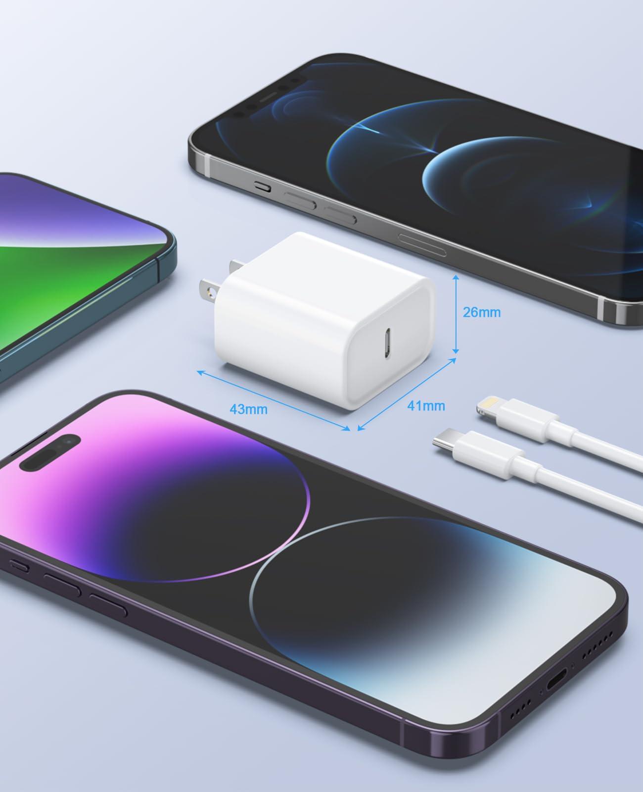 iPhone Charger Fast Charging, 2 Pack 20W USB C Wall Charger Block with 2 Pack MFi Certified 6FT Type C to Lightning Cables for iPhone 14 13 12 11 Pro Max XR XS X, iPad,AirPods Pro - Image 5