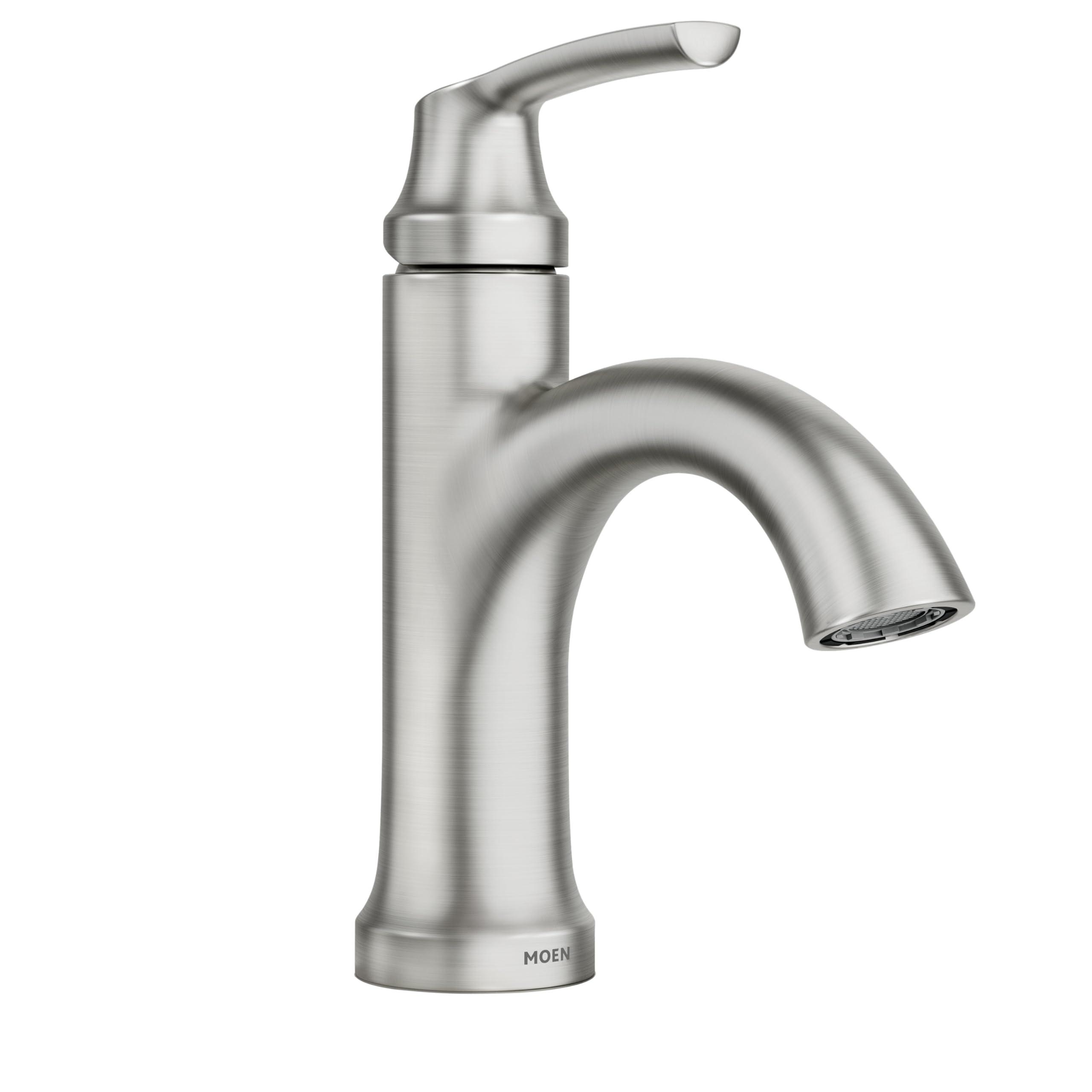 Moen 84980SRN Wellton Single-Handle Bathroom Faucet, One Hole Bathroom Sink Faucet with Optional Deck Plate and Drain Assembly, Spot Resist Brushed Nickel