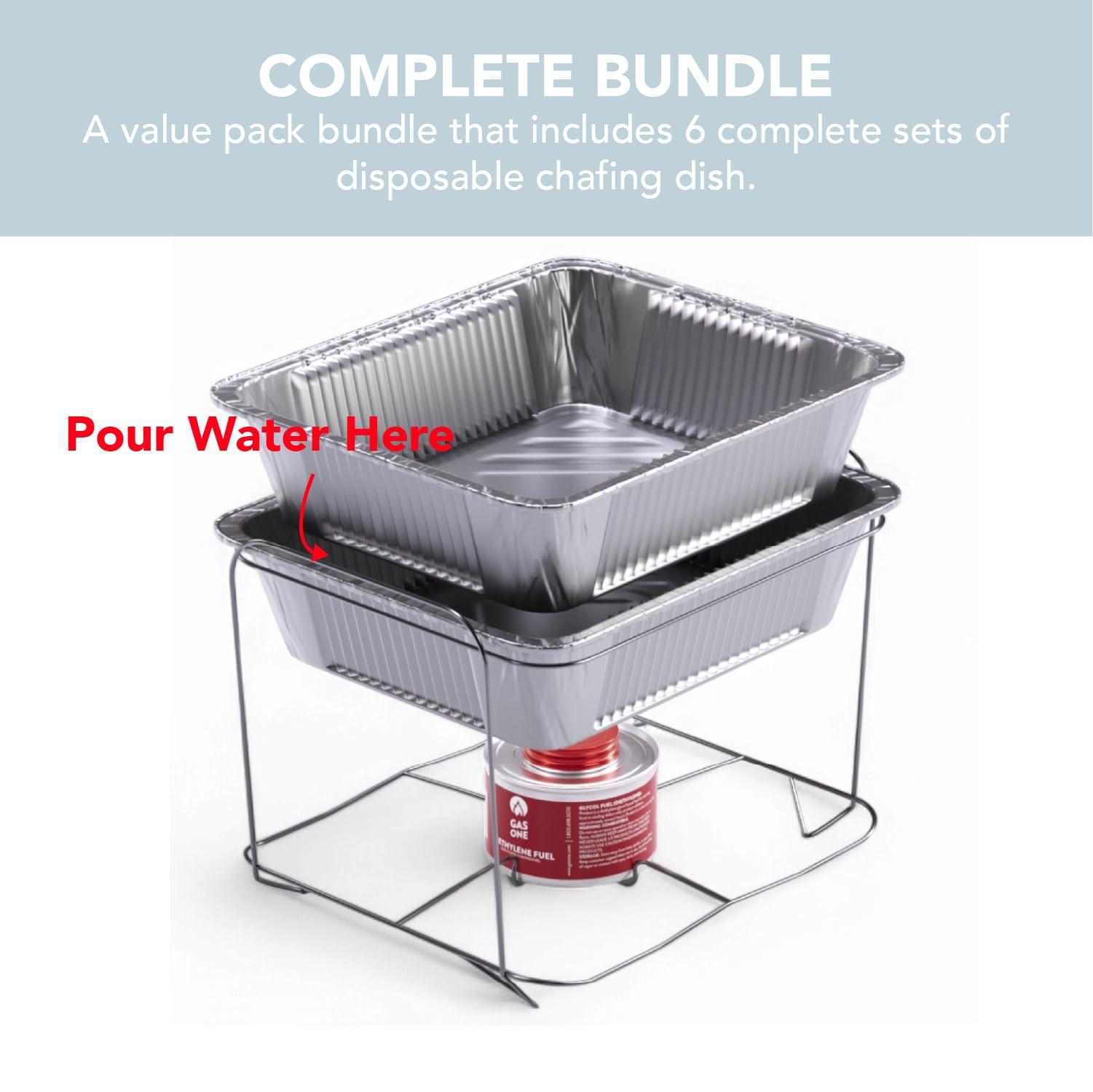 Alpha Living 6 Pack - Disposable Chafing Dish Buffet Set, Welded Body Food Warmers for Parties, Fuel Cans Complete Set, Half Size Pans, Warming Trays - Image 7