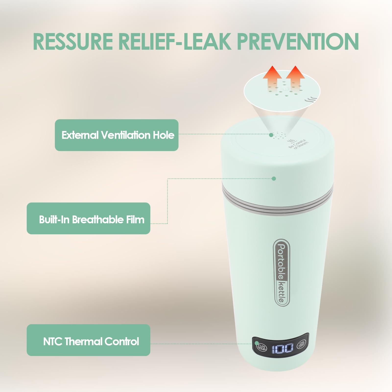 Travel Electric Kettle, 12oz Portable Water Boiler, 45/60/80/100℃ Temperature Control, Car Electric Travel Kettle, Portable Electric Kettle, 304 Stainless Steel Mini Hot Water - Image 5
