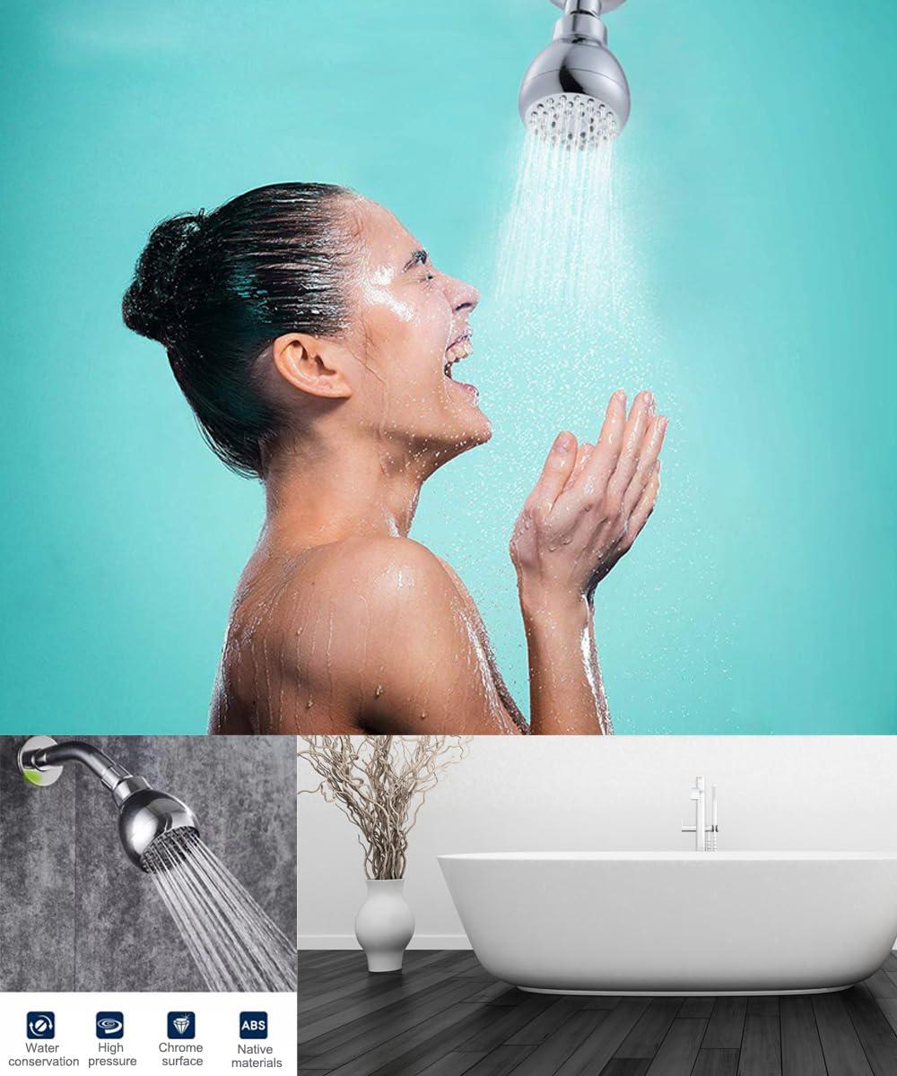 High Pressure Shower Head 3 Inches Showerhead Chrome with Adjustable Swivel Brass Ball Joint Best Pressure Boosting, Wall Mount,Fixed, Bathroom Showerhead For Low Flow Showers Anti-clog leak - Image 5