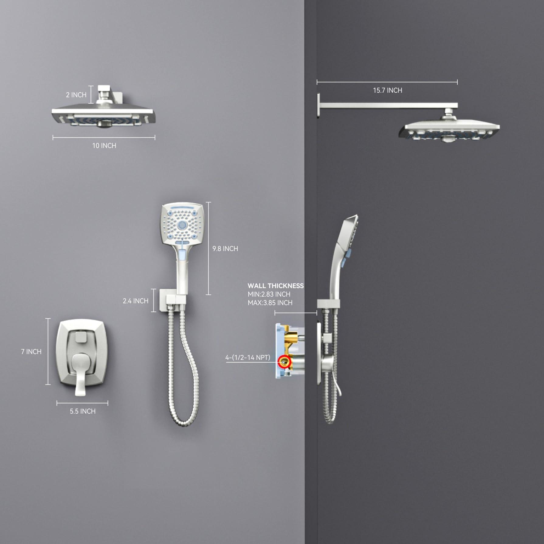 ELLO&ALLO Shower Faucet Set Mixing Valve and Trim Kit Brushed Nickel, Rainfall Waterfall Shower Head with Handheld Combo - Image 2