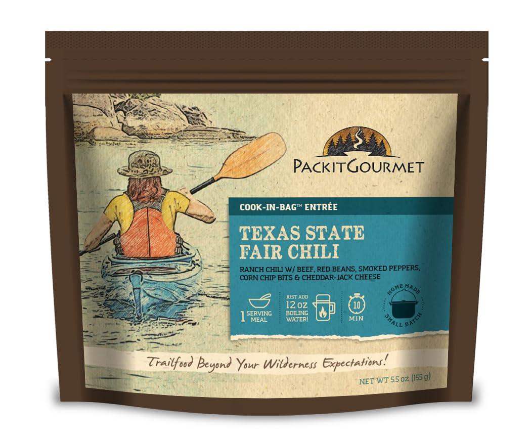 Packit Gourmet Texas State Fair Chili | Premium Freeze Dried Backpacking & Camping Food | Large Portions | High Protein | Real Meat | Just Add Water Meal |All-Natural Ingredients | Made in Texas |Freeze-Dried and Dehydrated Foods