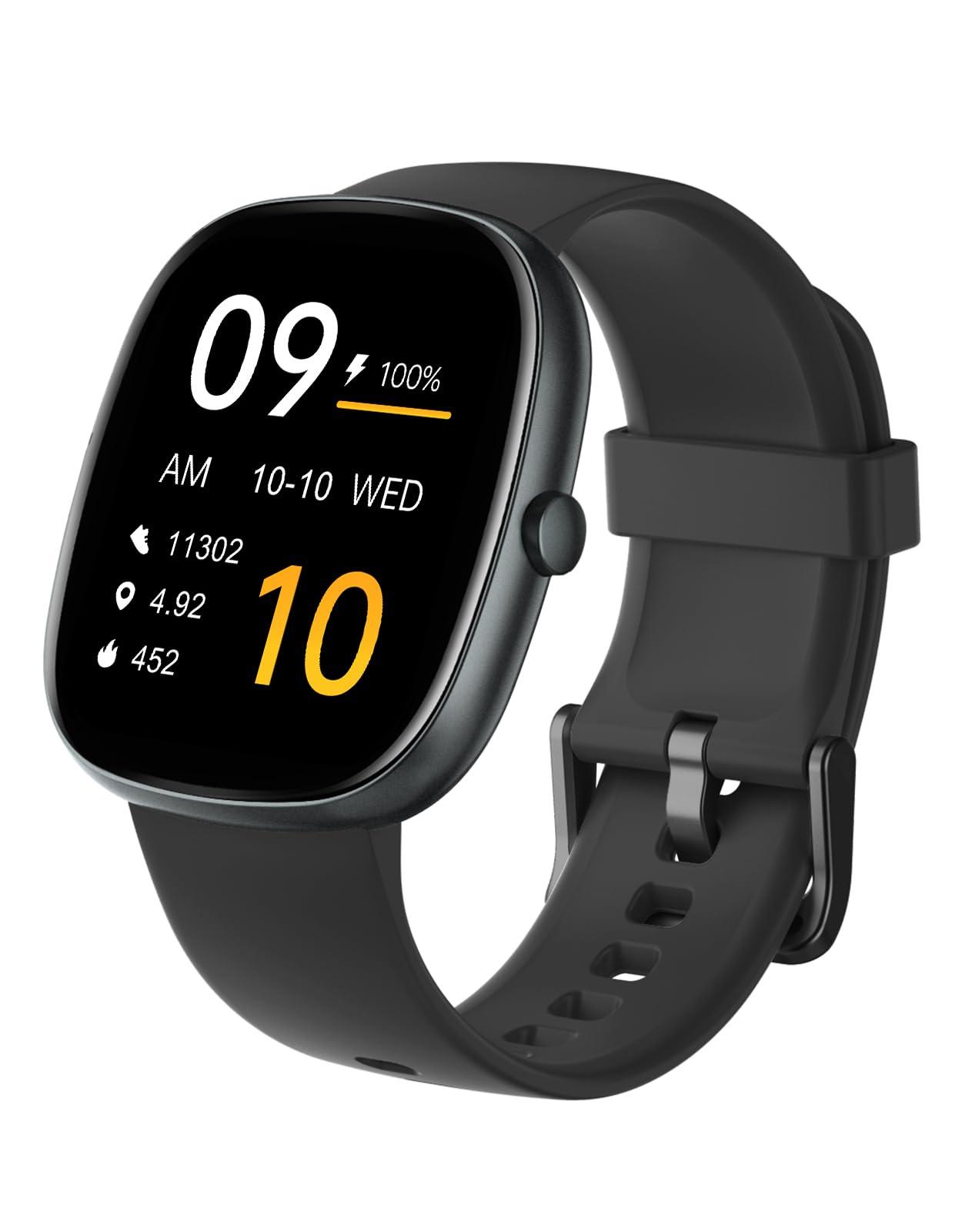HUAKUA Smart Watches for Women Men (Answer/Make Calls), 1,85" HD Smart Watch for iPhone/Android Phones, Fitness Tracker with 100+ Sport Heart Rate/Sleep Monitor Pedometer IP68 Waterproof (Black)