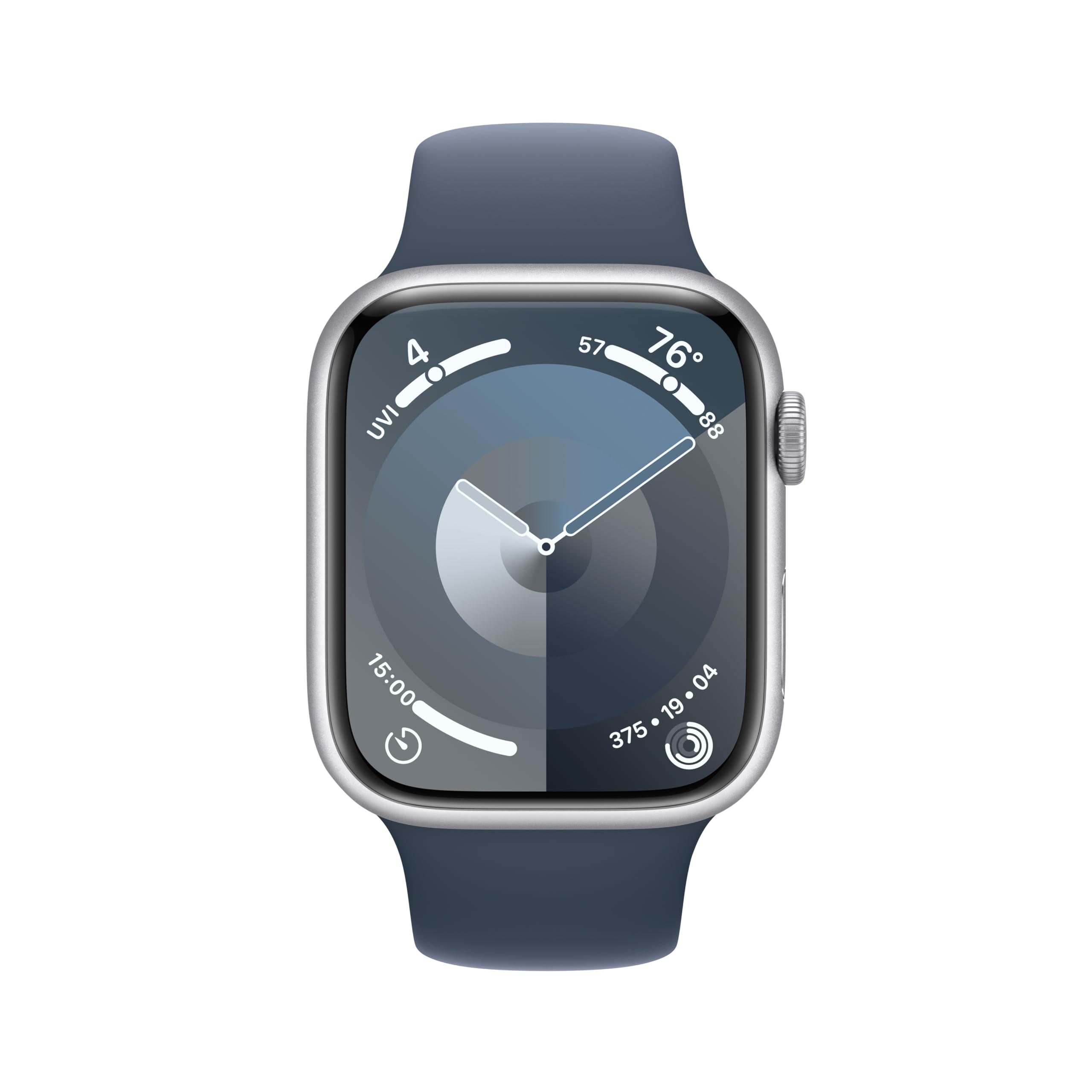 Apple Watch Series 9 [GPS + Cellular, 45mm] - Aluminum Silver Case with Storm Blue Sport Band, M/L - Image 2