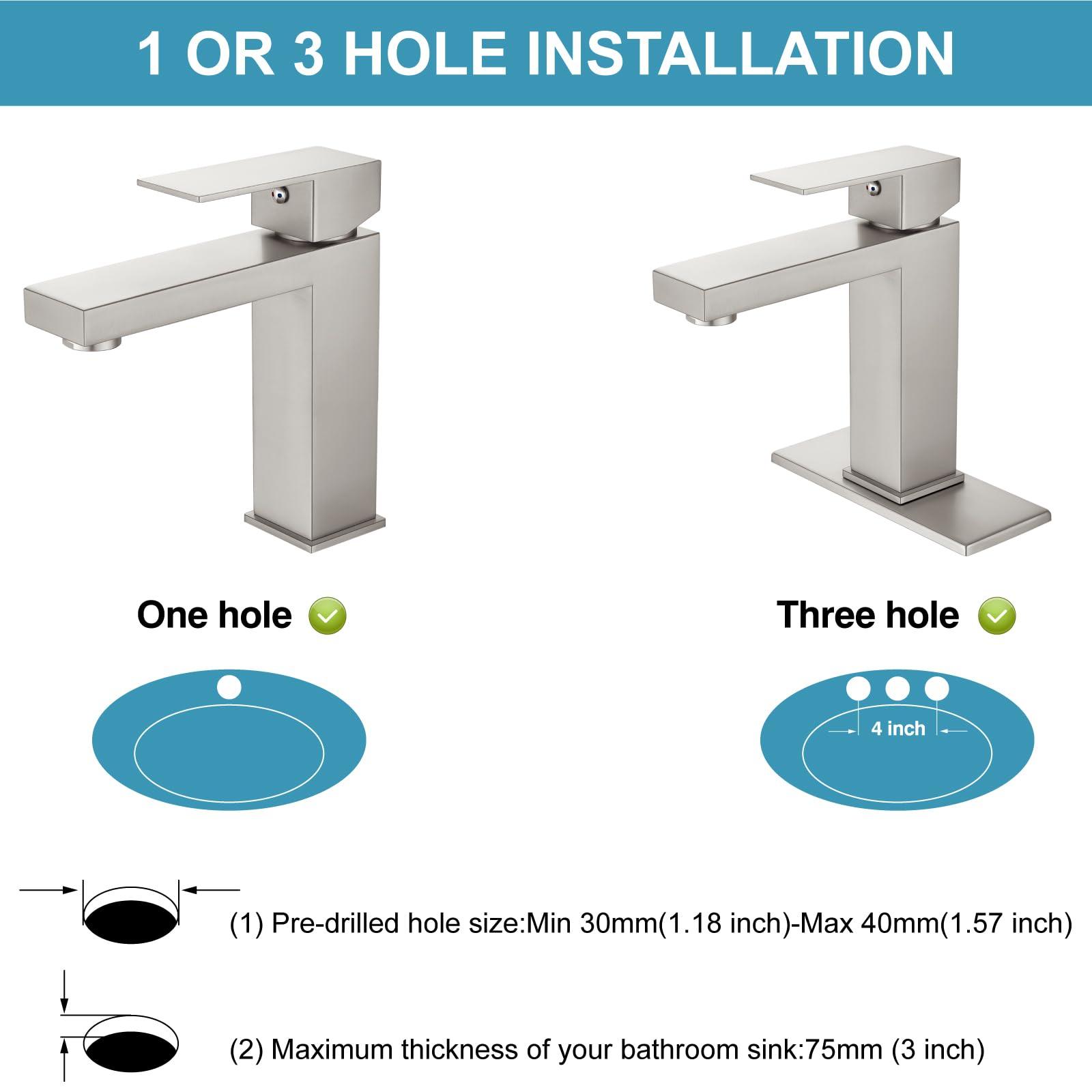Midanya Bathroom Sink Faucet 1 Hole Single Handle Deck Mount Lavatory Bathroom Faucet Include Cover Plate Stainless Steel Commercial,with Pop Up Drain,Brushed Nickel - Image 3
