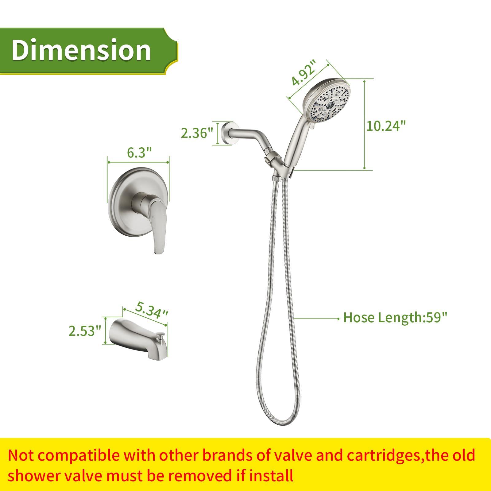 VIKASI Tub Shower Faucet Set with 10 Spray Handheld Shower Brushed Nickel Shower System with Tub Spout Single Handle 4.7 Inch Shower Handheld Shower Fixtures Tub and Shower Trim Kit - Image 2