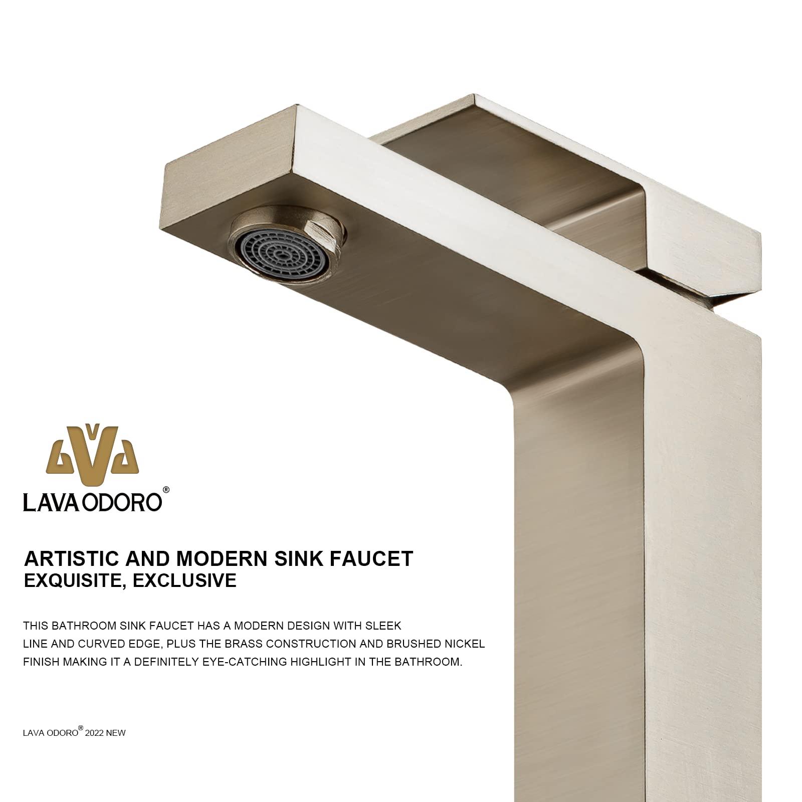 Lava Odoro Brushed Nickel Bathroom Faucet Single Hole, Brass Bathroom Sink Faucet Single Handle Vanity Faucet with Pop up Drain Assembly, Deck Plate Included, BF307-BN - Image 8