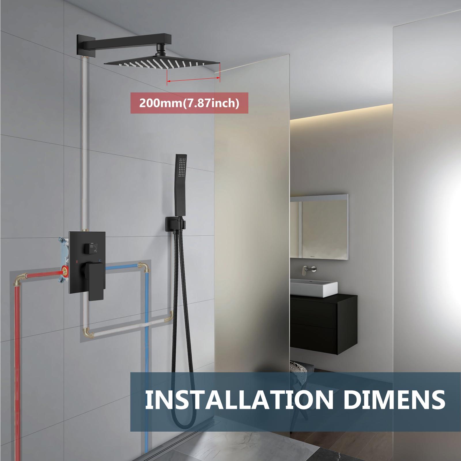 Aolemi Shower Faucet Set Rain Shower System with Handheld Spray Bathroom Shower Combo Rough-in Valve and Shower Trim Kit Included Matte Black 8 Inch Wall Mount Shower Head - Image 9