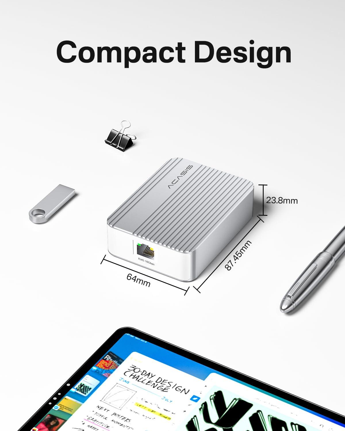 ACASIS 10Gb Ethernet Adapter, High-Speed RJ45 Network Connections Compatible with Thunderbolt 3/4 or USB4 Ports, 10gbe USB C Ethernet Adapter Supports 10/5/2.5/1Gbps 100Mb/s Base-T for Mac/Win - Image 5
