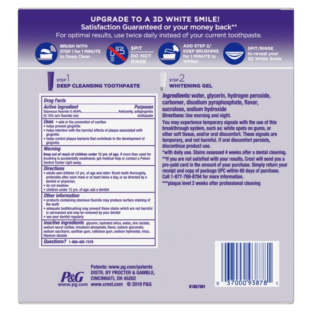 Crest 3D White Brilliance 2 Step Kit, Crest 3D White Toothpaste, Deep Clean Toothpaste (4oz) + Teeth Whitening Gel (2.3oz) - Image 8