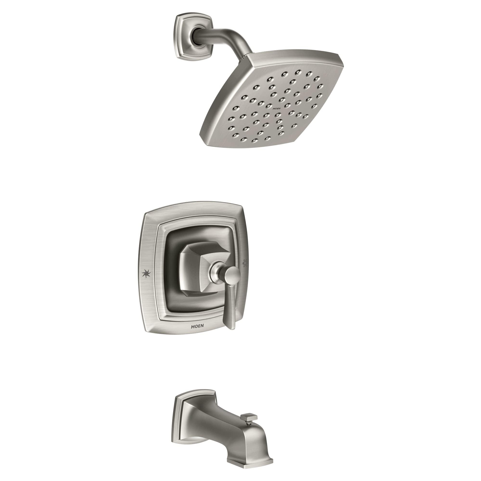 Moen Conway Spot Resist Brushed Nickel Bathroom Shower Trim Kit with Square Showerhead, Handle, Tub Spout, and Posi-Temp Valve Included, 82922SRN