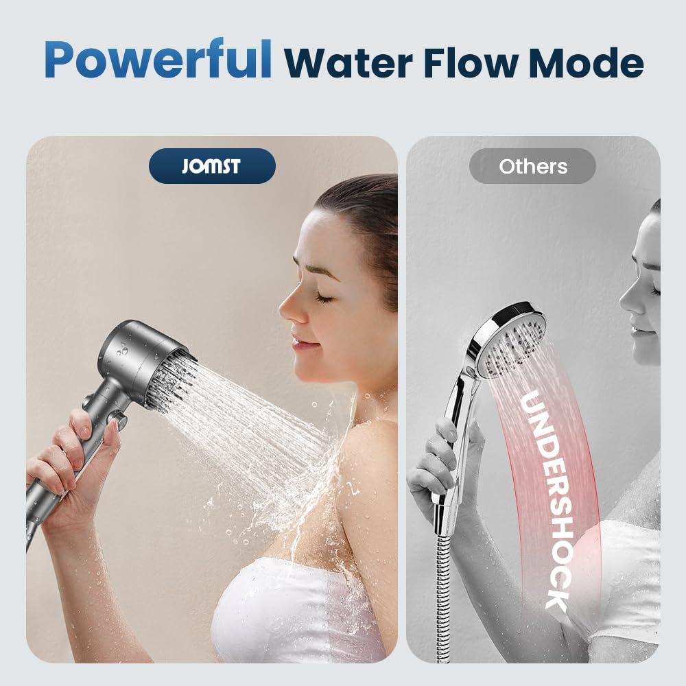 JOMST Filtered Shower Head with Handheld,High Pressure Shower Head 4 Spray Modes,ShowerHead with ON/OFF Switch for Pets,Built-in Power Wash to Clean Tub,Shower Heads Combo with Stainless Steel Hose - Image 3