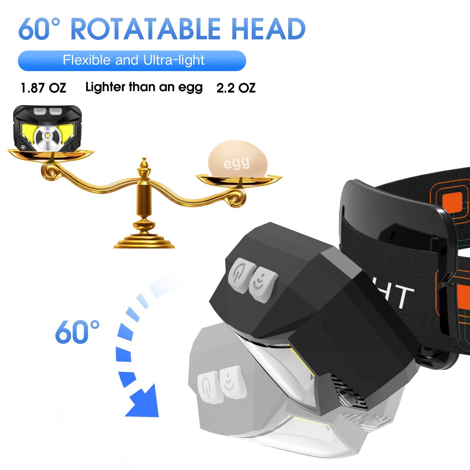 LHKNL Headlamp Flashlight, Lumen Ultra-Light Bright LED Rechargeable Headlight with White Red Light, 2-Pack Waterproof Motion Sensor Head Lamp,8 Modes for Outdoor Camping Running Hiking Fishing - Image 5