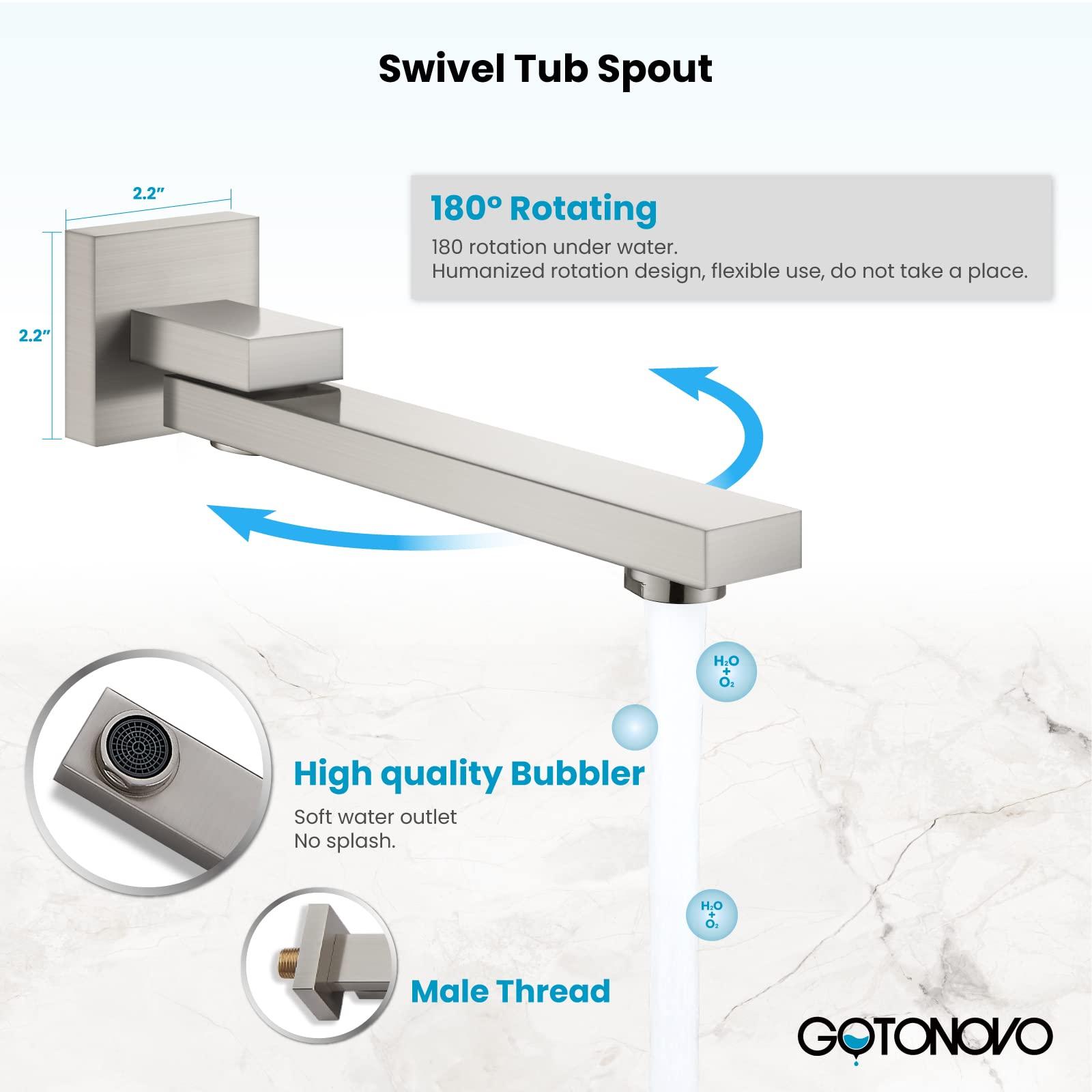 gotonovo Wall Mounted Bathtub Faucet with Hand Held Sprayer,Tub Shower Faucet Set,Single Handle Bathroom Shower System Mixer for Tub,Rough-In Valve Included Swivel Tub Spout Brushed Nickel - Image 2
