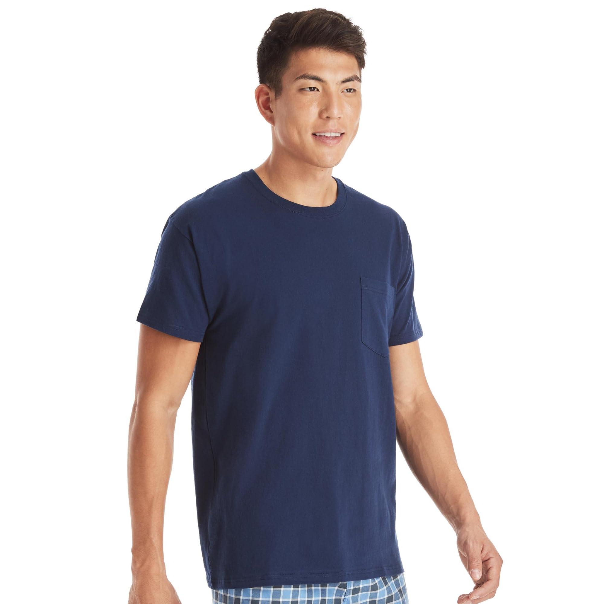 Hanes Men's Pocket Undershirt Pack, Cotton Crew Neck T-Shirt, Moisture Wicking Tee, Assorted 6-Pack - Image 2