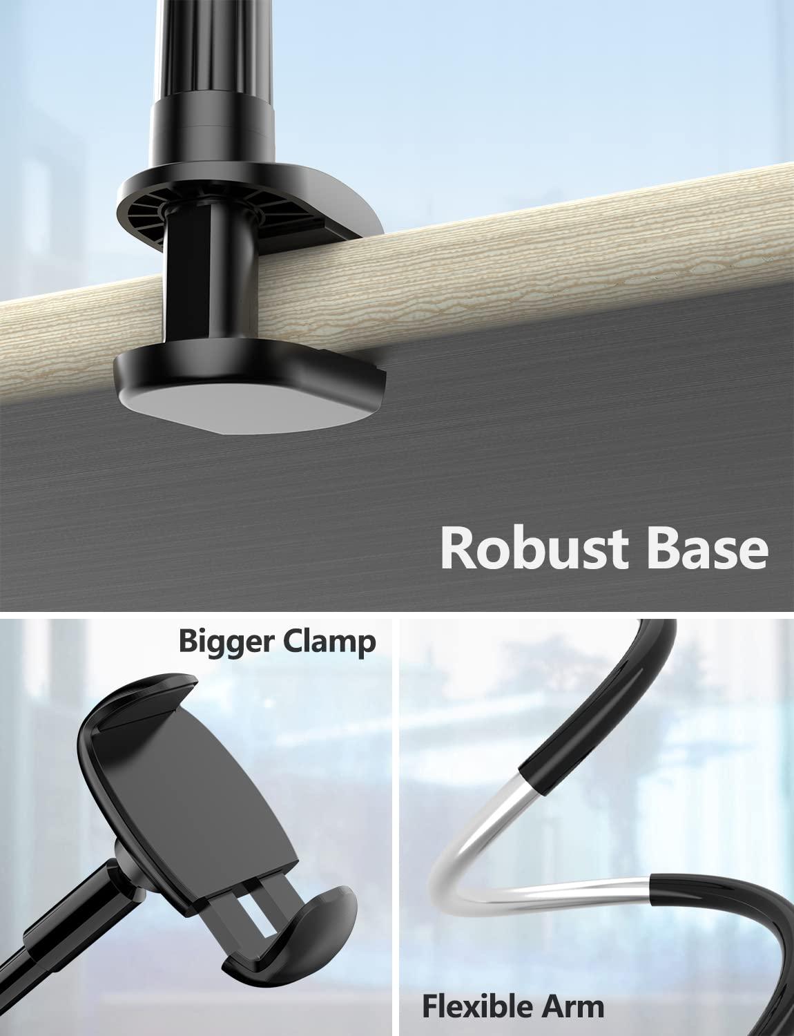 Tryone Gooseneck Phone Holder Stand for Bed Flexible Arm Adjustable Cell Phones Mount Clamp on Desk Bedframe Compatible with iPhone 14 Pro Max 13 12 11 X SE Series/Samsung S22 or Other 4"-7" Devices - Image 6