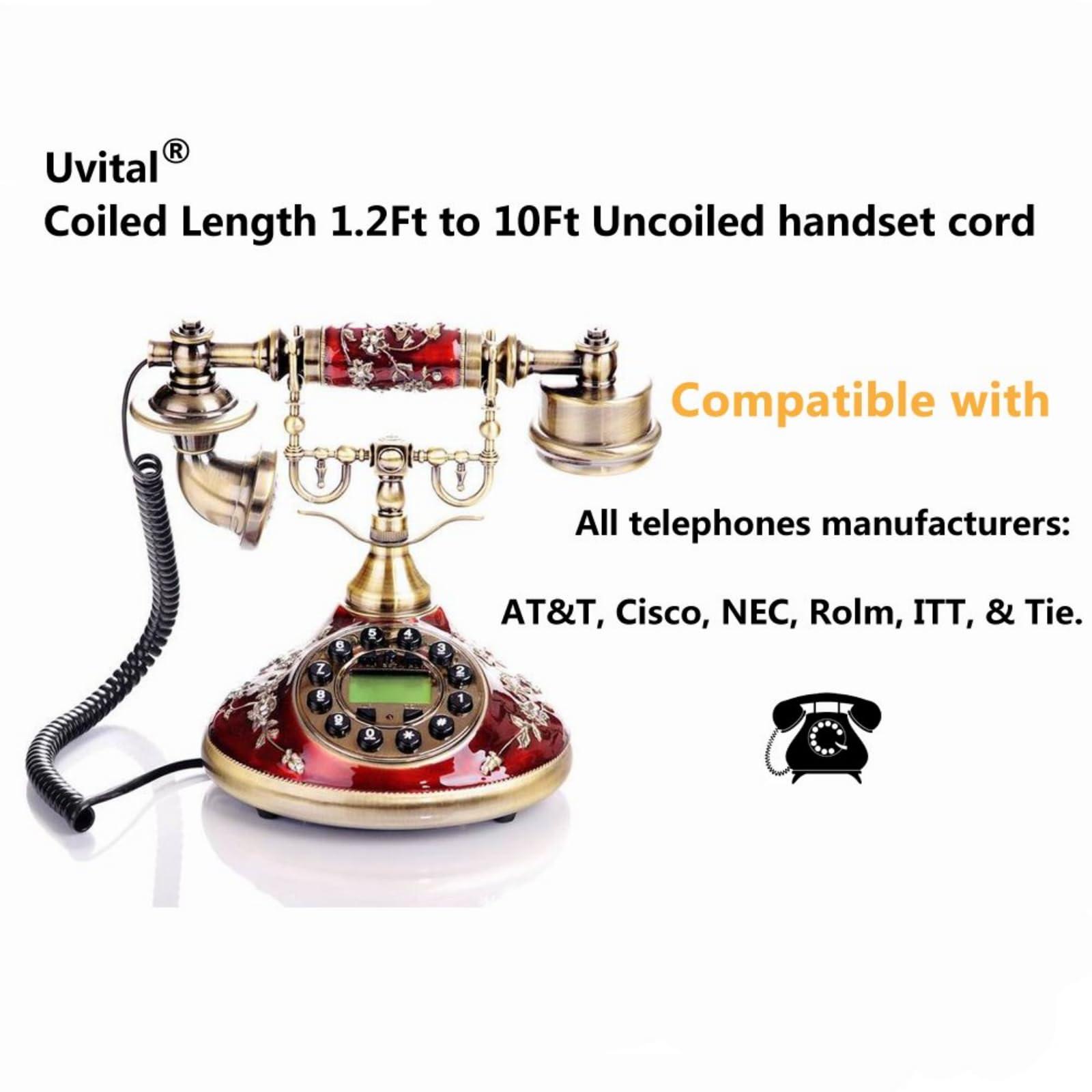 Uvital Telephone Handset Cord Detanglers, 2 Pack Landline Handset Cord Cable 10Ft Uncoiled(1.2 Ft Coiled) and 2 Pack Anti-Tangle Untangler 360 Degree Rotating Swivel Cords(Black) - Image 8