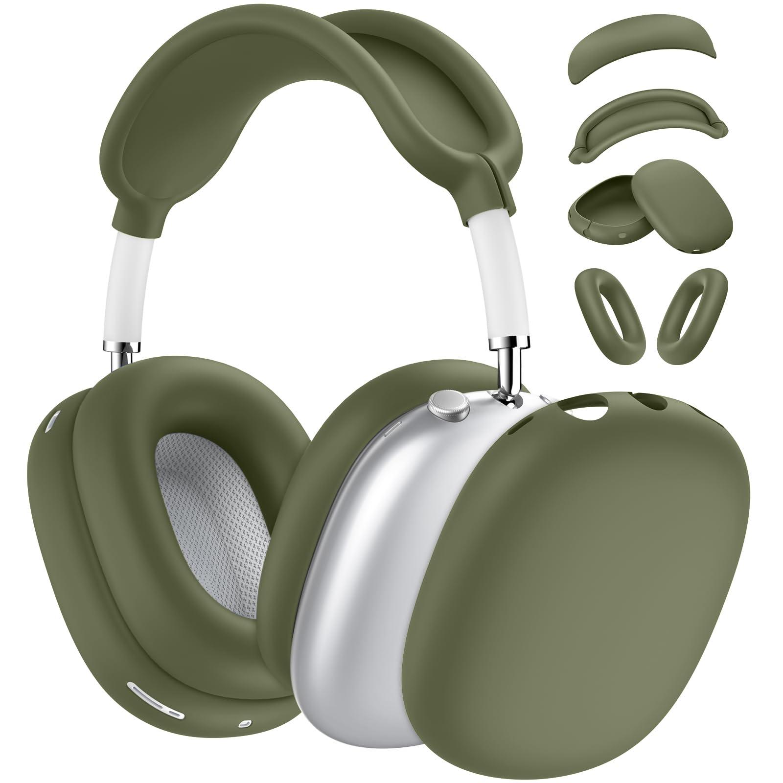 [4 in 1]Silicone Case Cover for AirPods Max USB-C (2024),Anti-Scratch Sweat-Proof Ear Pad Case Cover/Ear Cups Cover/Headband Cover Accessories Silicone Protector for AirPods Max Headphones(Army Green)
