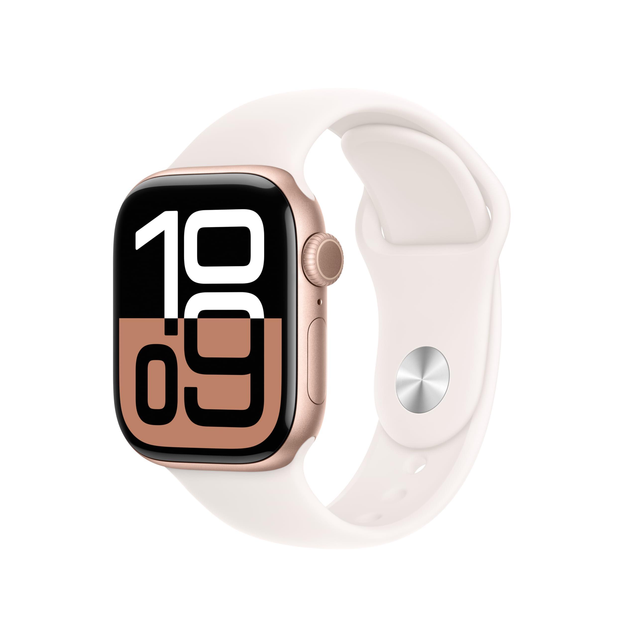 Apple Watch Series 10 [GPS + Cellular 42mm case] Smartwatch with Rose Gold Aluminium Case with Light Blush Sport Band - S/M. Fitness Tracker, ECG App, Always-On Retina Display, Water Resistant