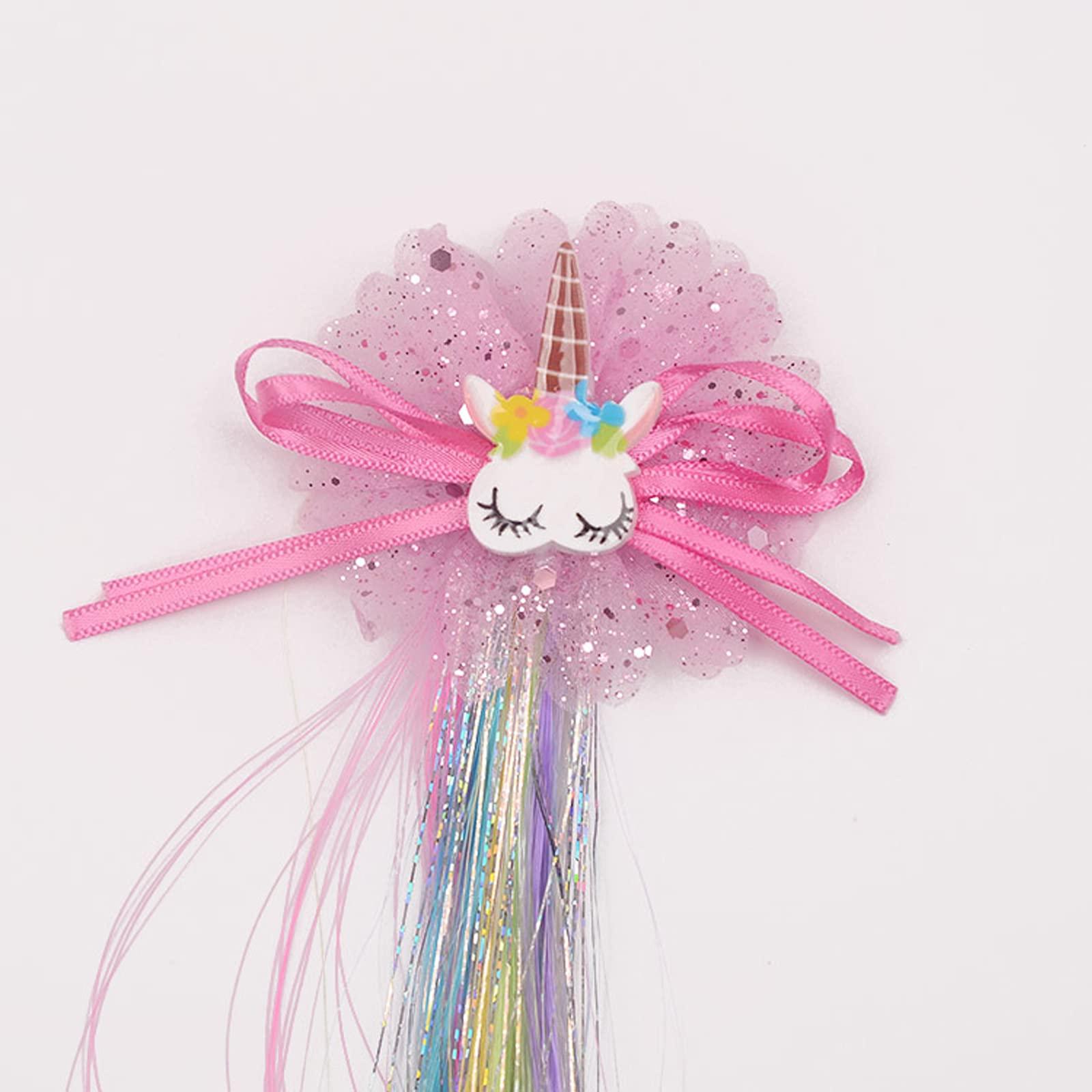 Little World Hair Clips for Girls, 6 Pcs Rainbow Hair Extensions, Unicorn Hair Clips for Girls Toddler Kids Ponytails, Hand-made Cute Glitter Hair Accessories - Image 5