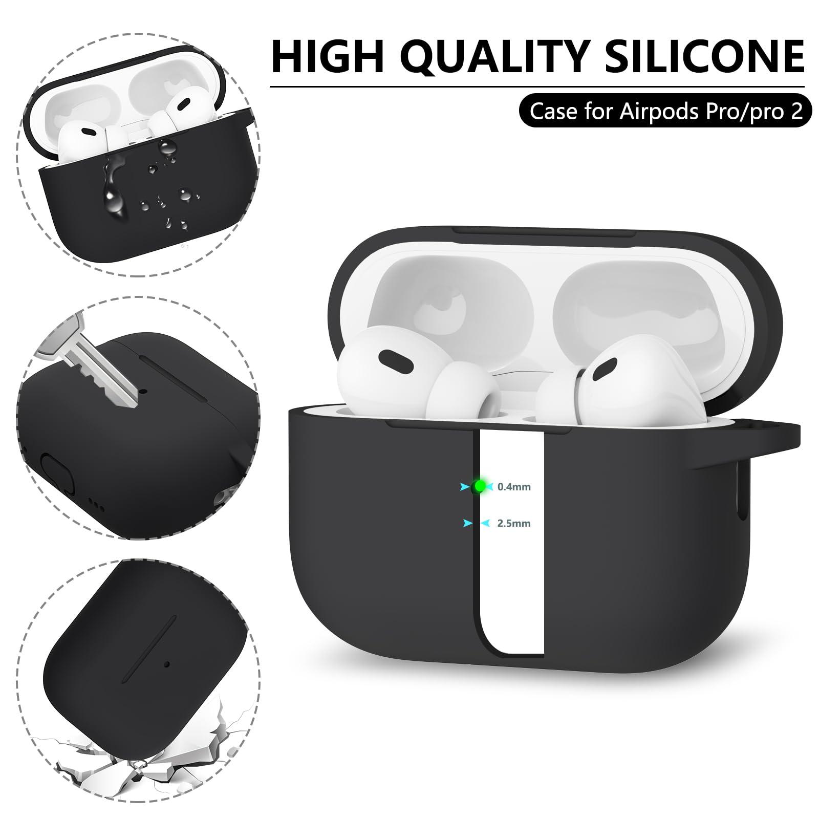Ljusmicker for AirPods Pro Case Cover with Cleaner Kit,Soft Silicone Protective Case for Apple AirPod Pro 2nd/1st Generation Case for Women Men,AirPods Pro 2/Pro Case Accessories with Keychain-Black - Image 4