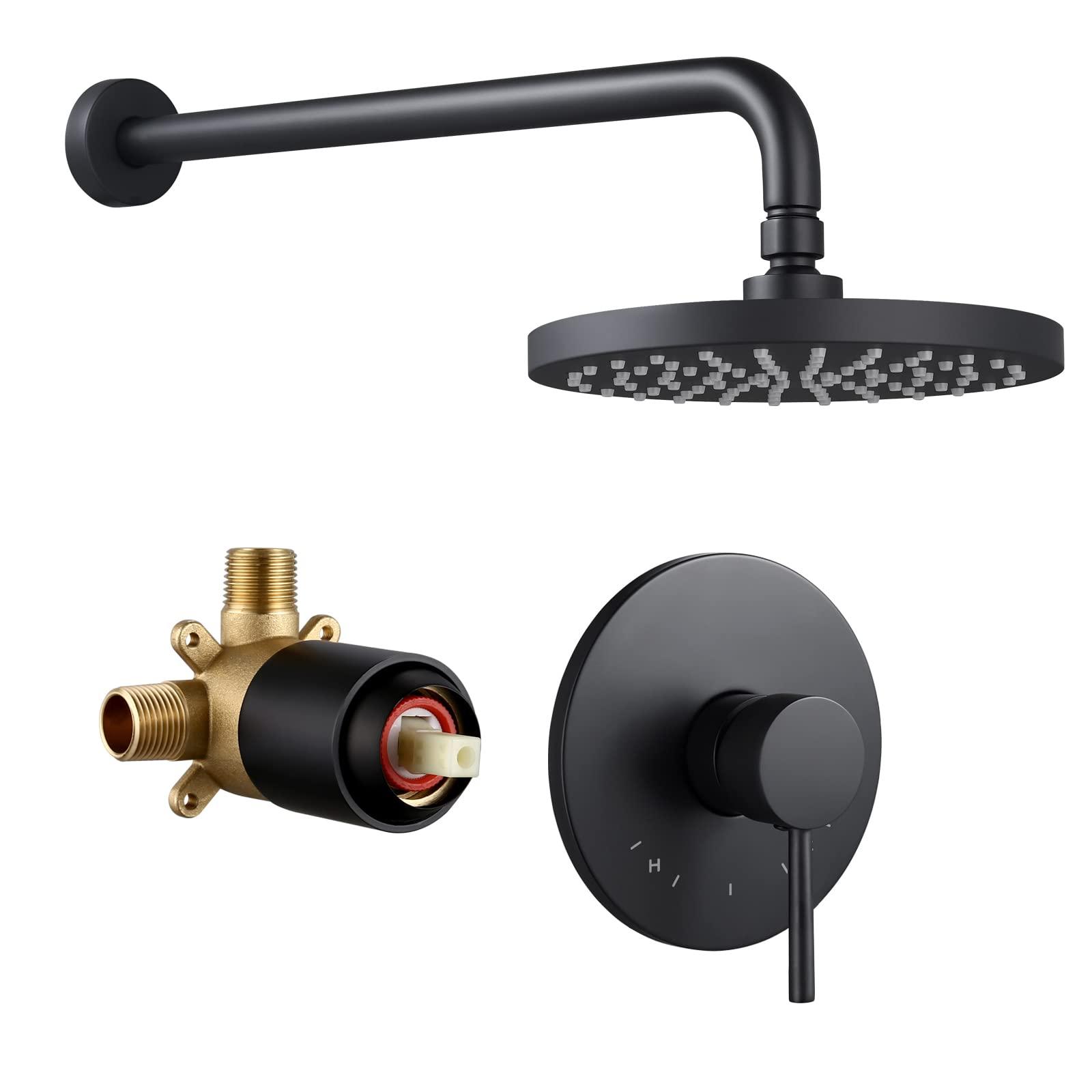 KES Shower Faucets Sets Complete Rain Shower Head Shower Valve and Trim Kit Wall Mount Pressure Balance Black Shower System, XB6202F18-BK - Image 8