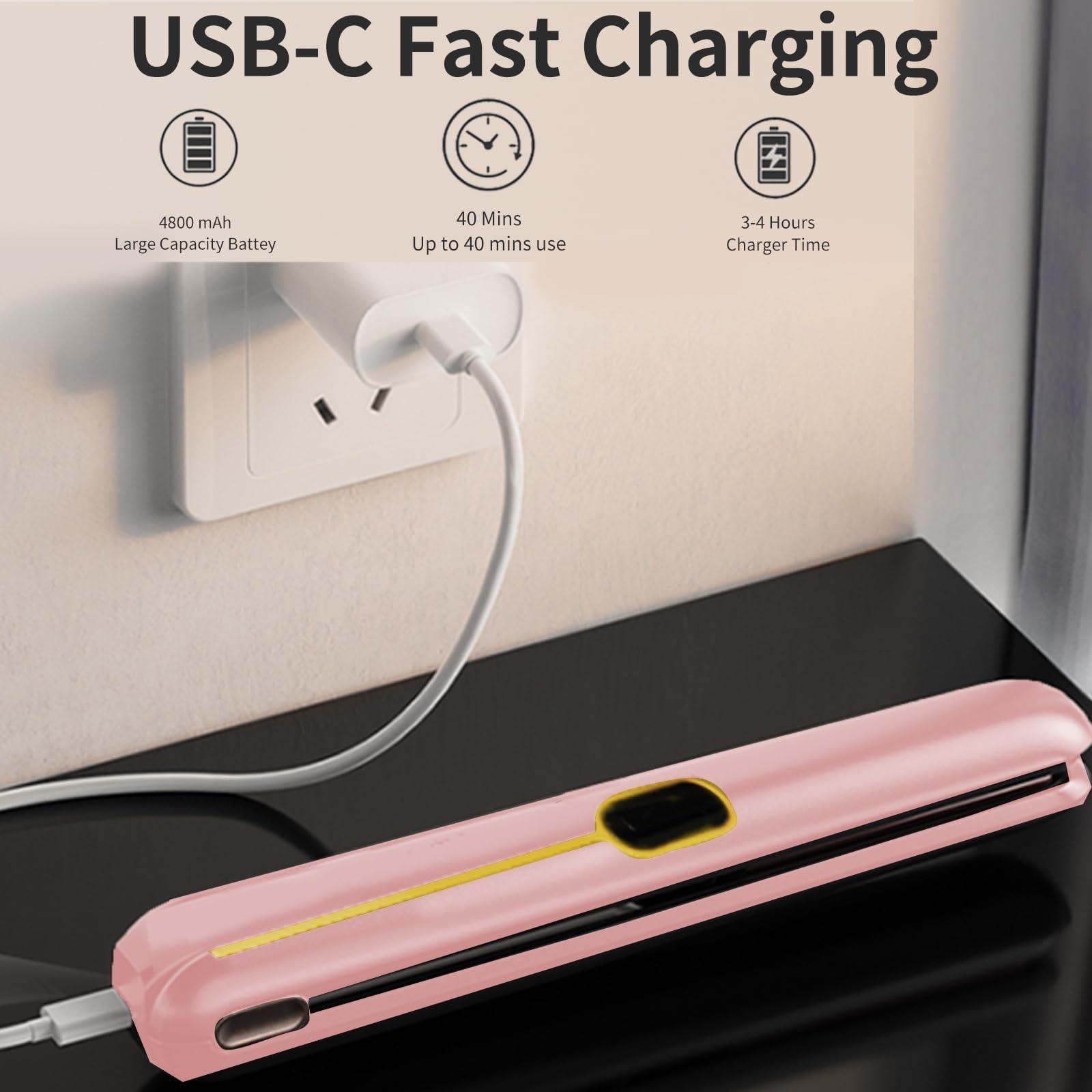 Cordless Hair Straightener and Curler 2 in 1 Portable Flat Iron Wireless Hair Straightener for Travel, USB-C Rechargeable 4800 mAh Battery Fast Heating Pink - Image 5