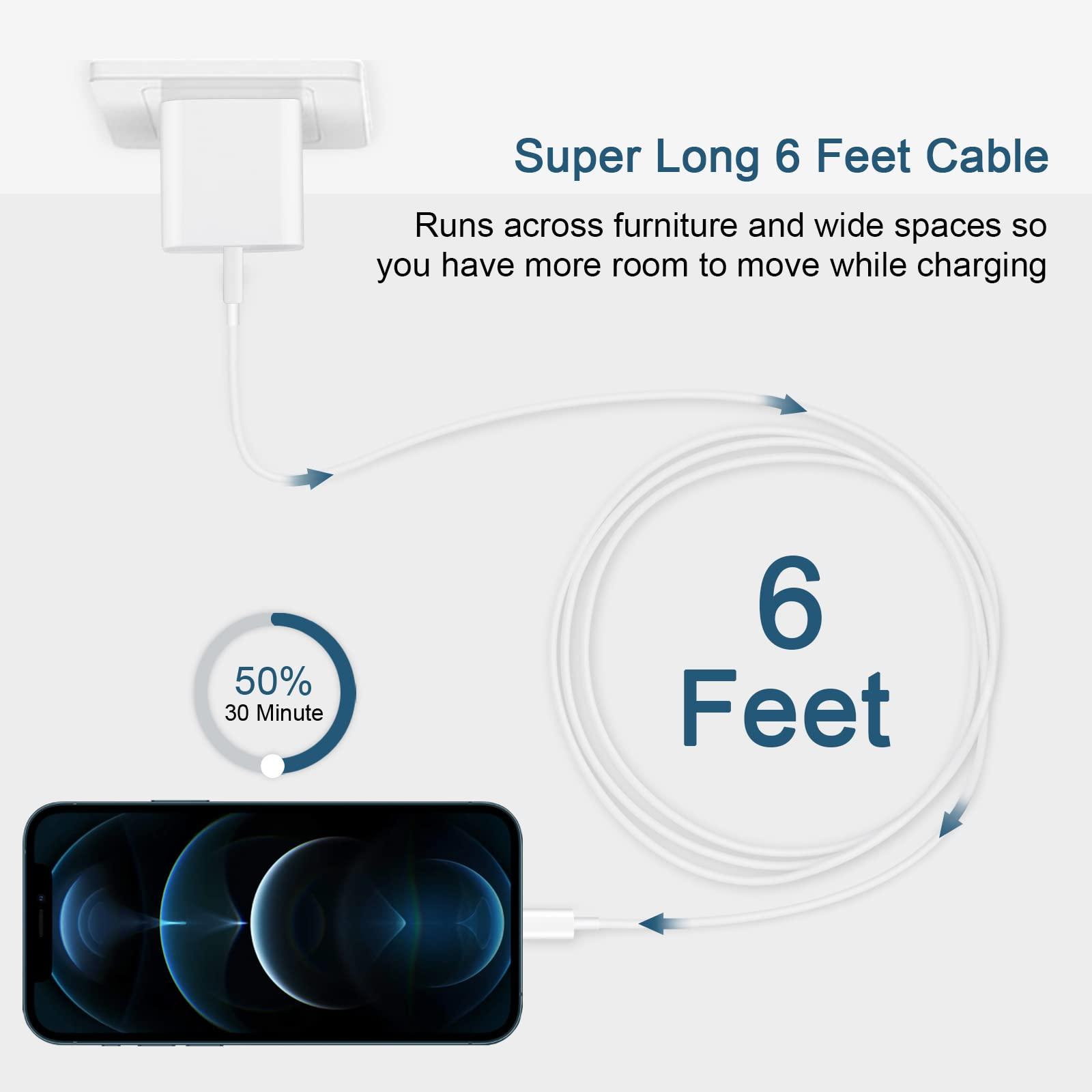 iPhone Charger Fast Charging, MFi Certified, 20W USB C Block with 6Ft Lightning Cable for iPhone 14/13/12/11/Xs/8, iPad and More [2 Pack] - Image 2