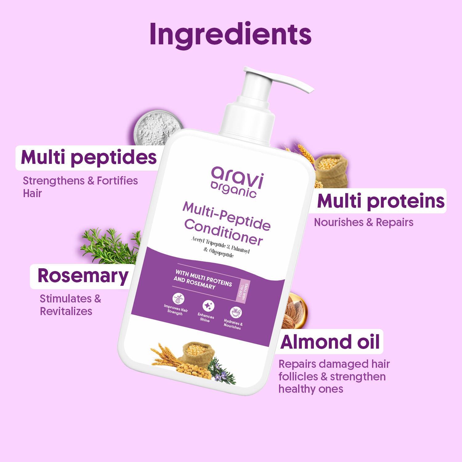 Aravi Organic Multi Peptide Hairfall Conditioner - Acetyl Tripeptide 3, Palmitoyl, Oligopeptide & Rosemary - 6.7 FL Oz / 200 ml - Image 4