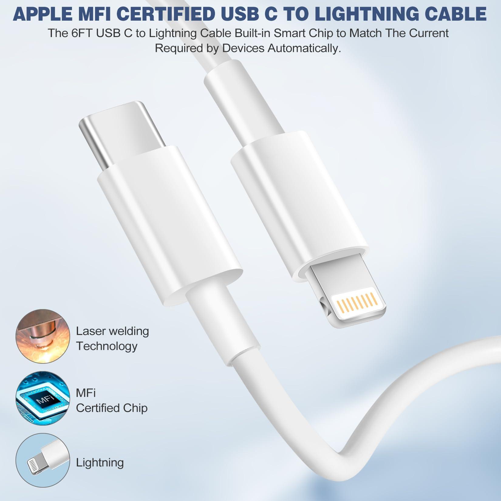 iPhone Charger Fast Charging,[Apple MFi Certified] Apple Charger iPhone Super Quick 2Pack 6FT Type-C to Lightning Cable USB C Wall Charger Plug Adapter for iPhone 14 13 12 11/14Pro Max/13Pro/SE/XR/XS - Image 6