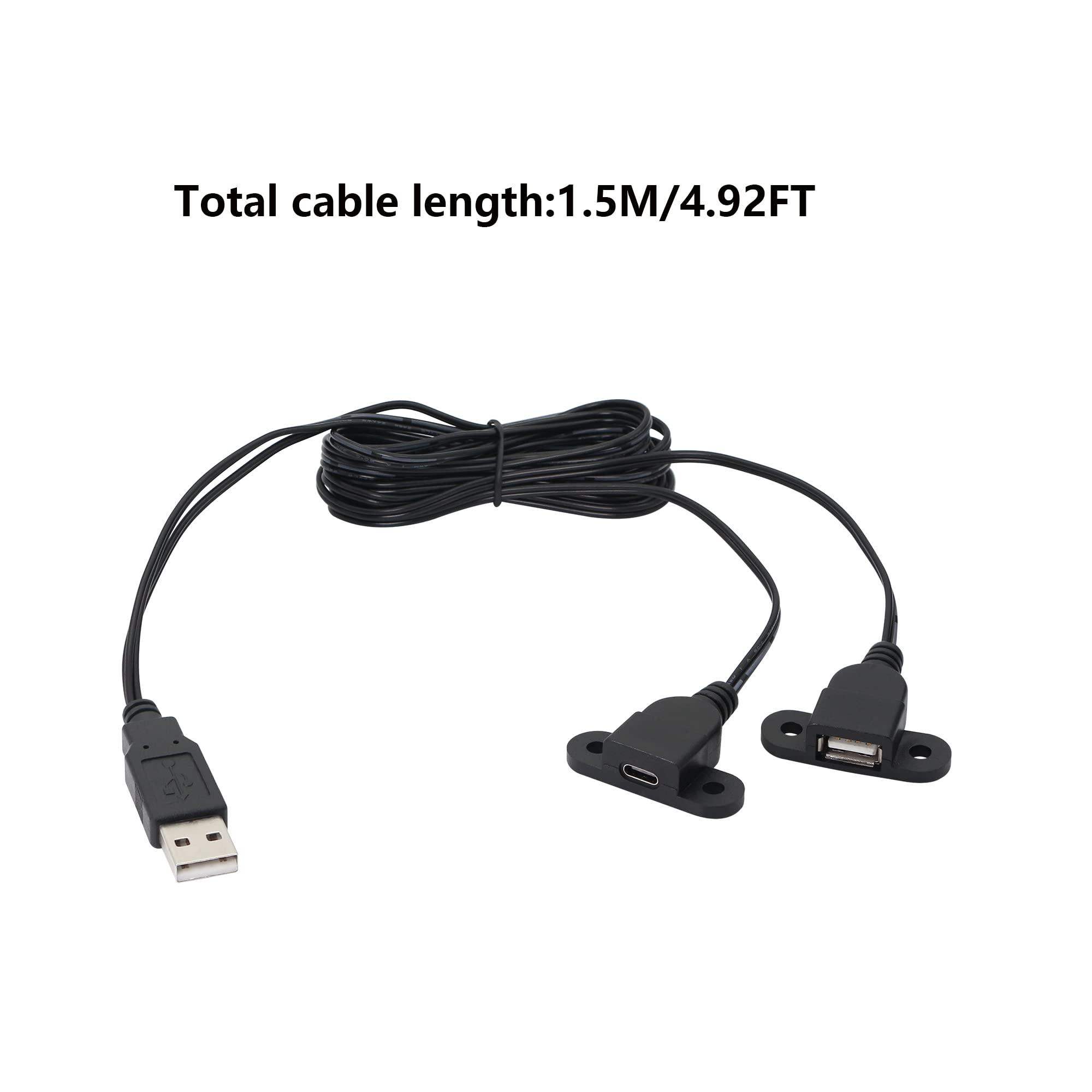 SinLoon USB 2.0 Charging Cable USB 2.0 Male to USB Female & Type-c Female Panel Mount Charging Cable for Wine Cabinet, Hotel,Furniture, Install USB Charging Port 1.5M (USB M/F&Type-C) - Image 4