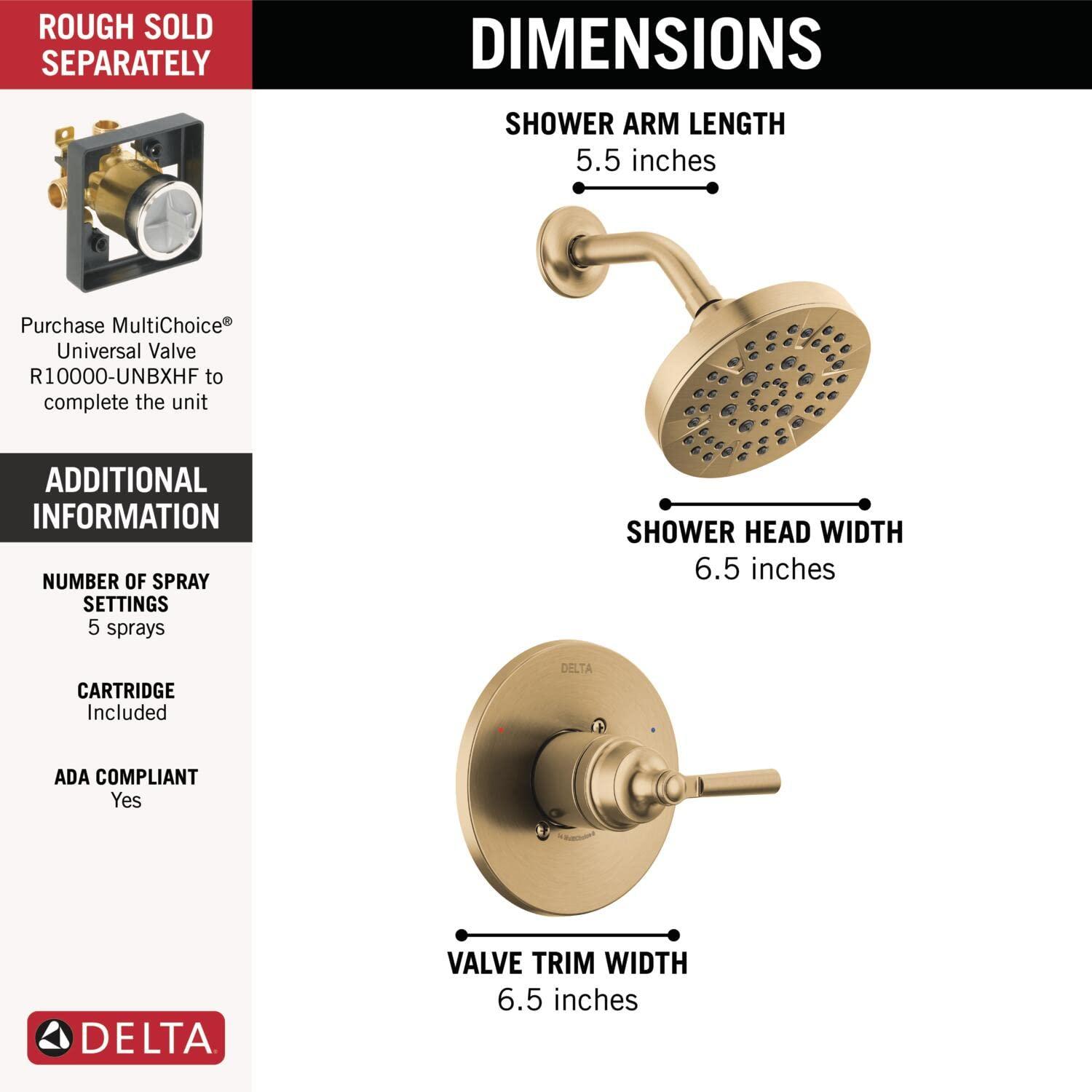 Delta Faucet Saylor 14 Series Gold Shower Valve Trim Kit, Delta Shower System, Shower Faucet Set, Gold Shower Fixture, Shower Head and Handle Set, Champagne Bronze T14235-CZ (Valve Not Included) - Image 3