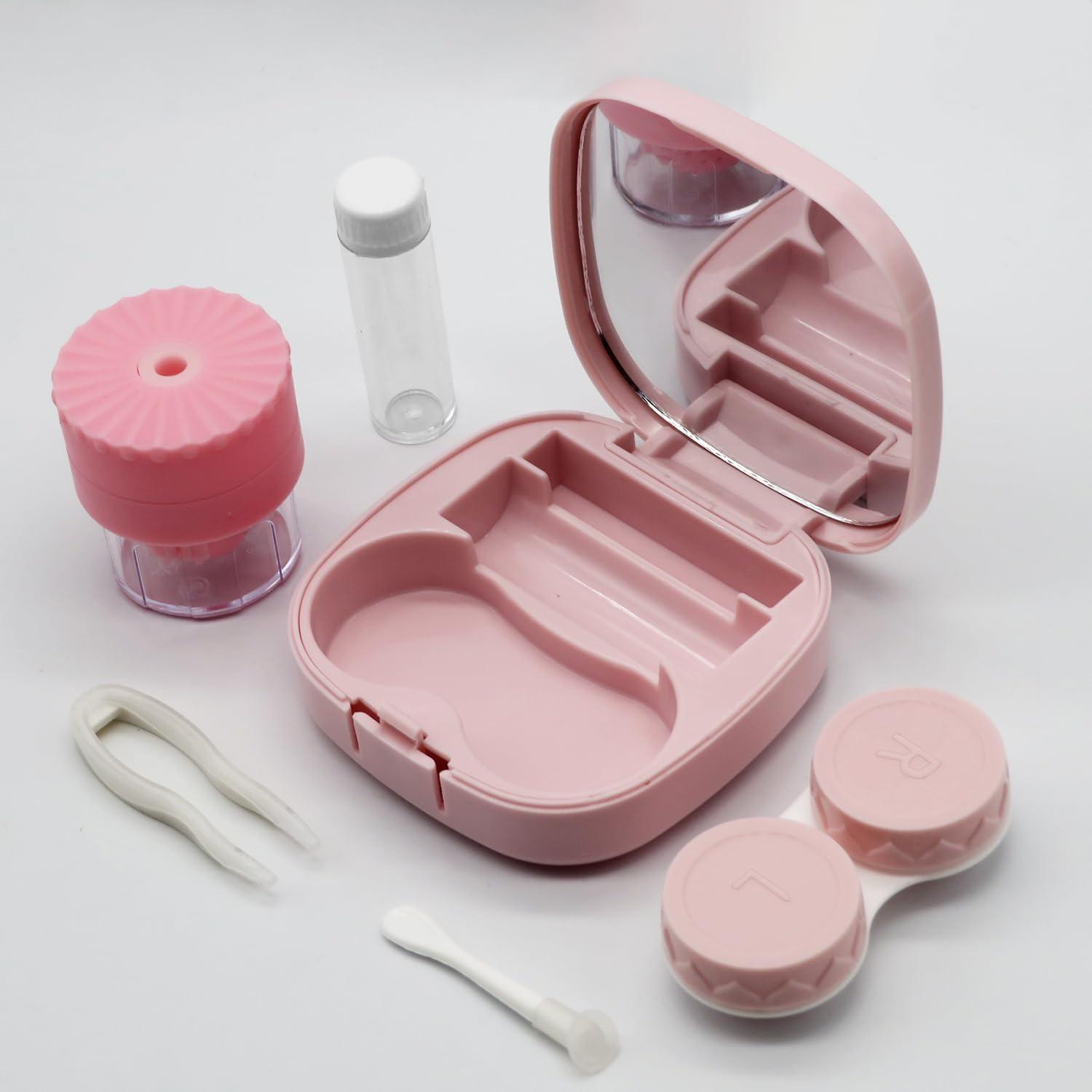 Vastsoon Contact Lens Case with Cleaner Washer, Travel Size Cute Colored Contact Lenses Applicator Removal Tool Kit with Mirror Solution Bottle for Daily Outdoor (Pink) - Image 2