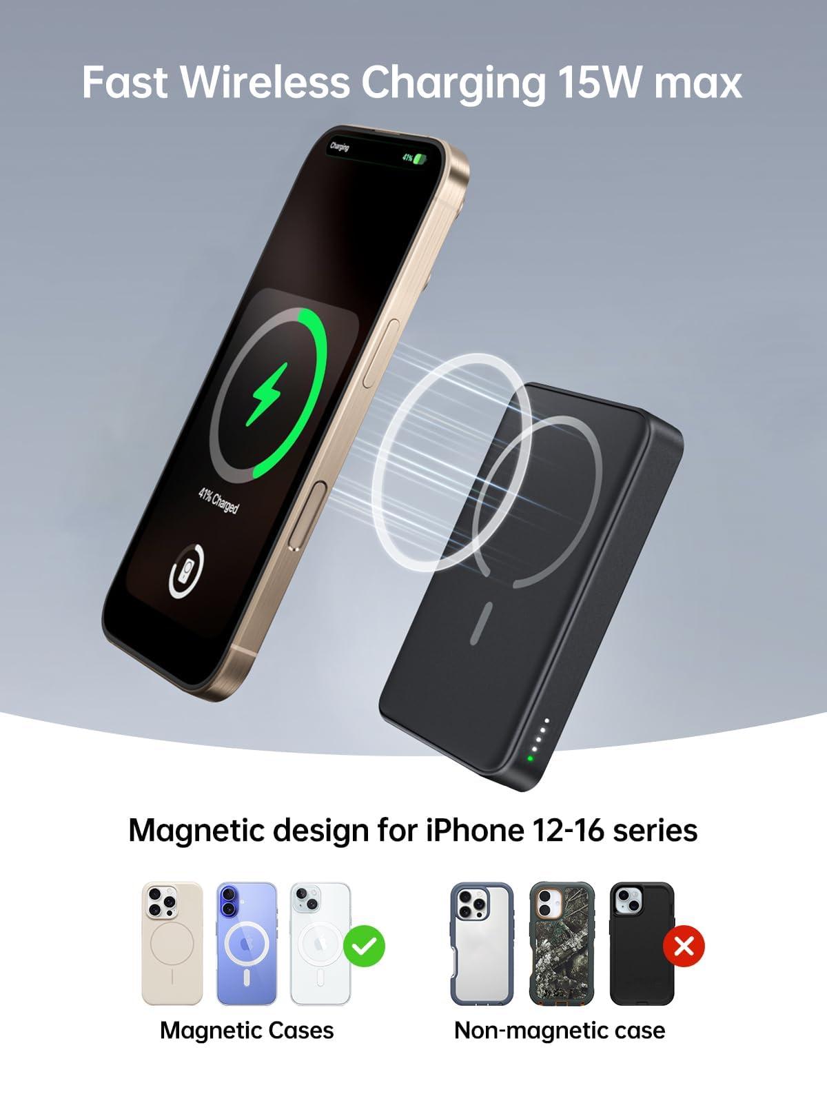 Mavulo 2 in 1 Wireless Portable Charger for Apple Watch and iPhone, 12000mAh Magnetic Power Bank 20W USB C Fast Charging Battery Pack for iPhone 16 15 14 13 12 Series Travel iWatch Charger - Image 2
