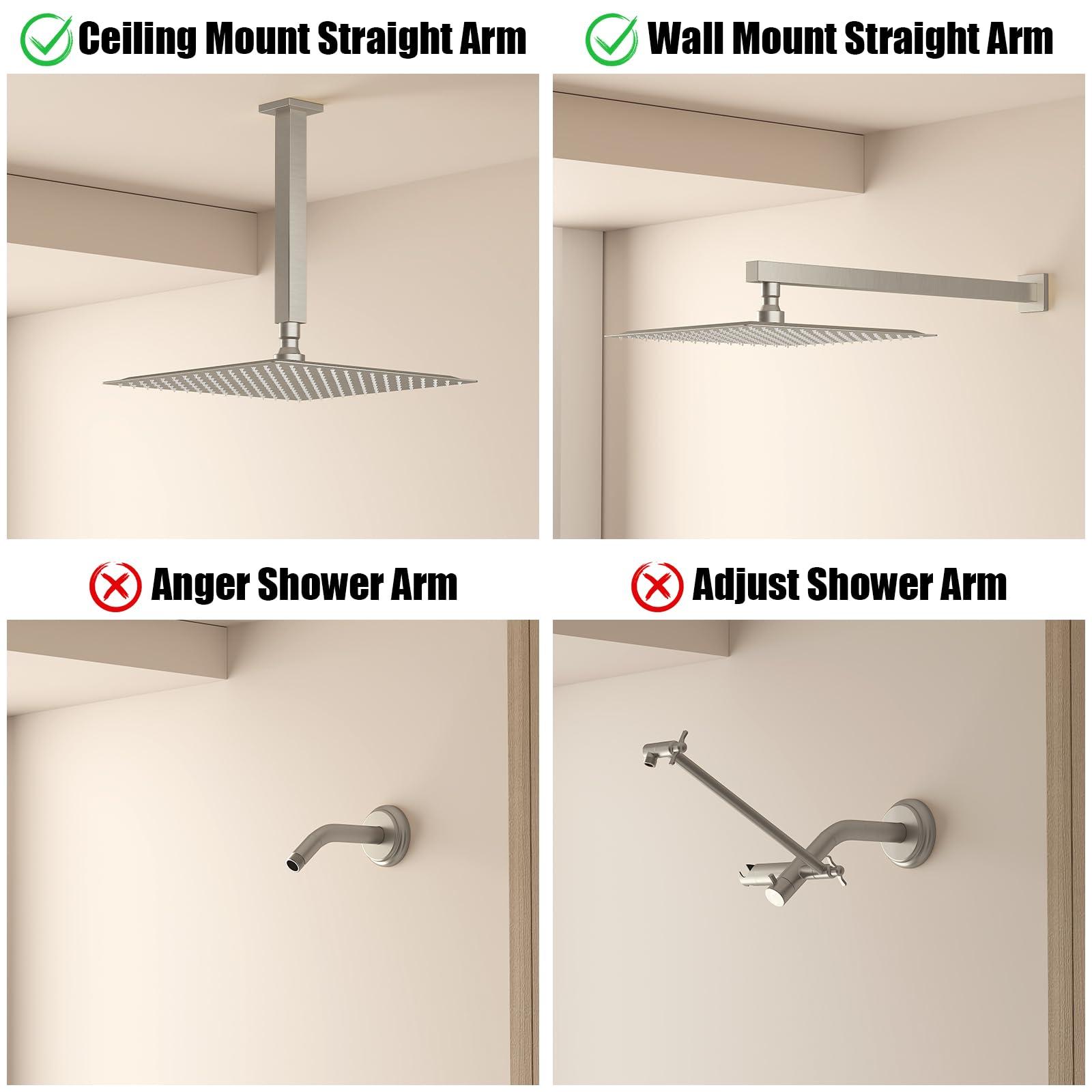 BESy 12 Inch Rain Shower Head, 12" Square Rainfall & High Pressure Stainless Steel Bath Shower Head, 1/16" Ultra Thin, Waterfall Full Body Coverage with Silicone Nozzle, Non Fingerprint Brushed Finish - Image 6