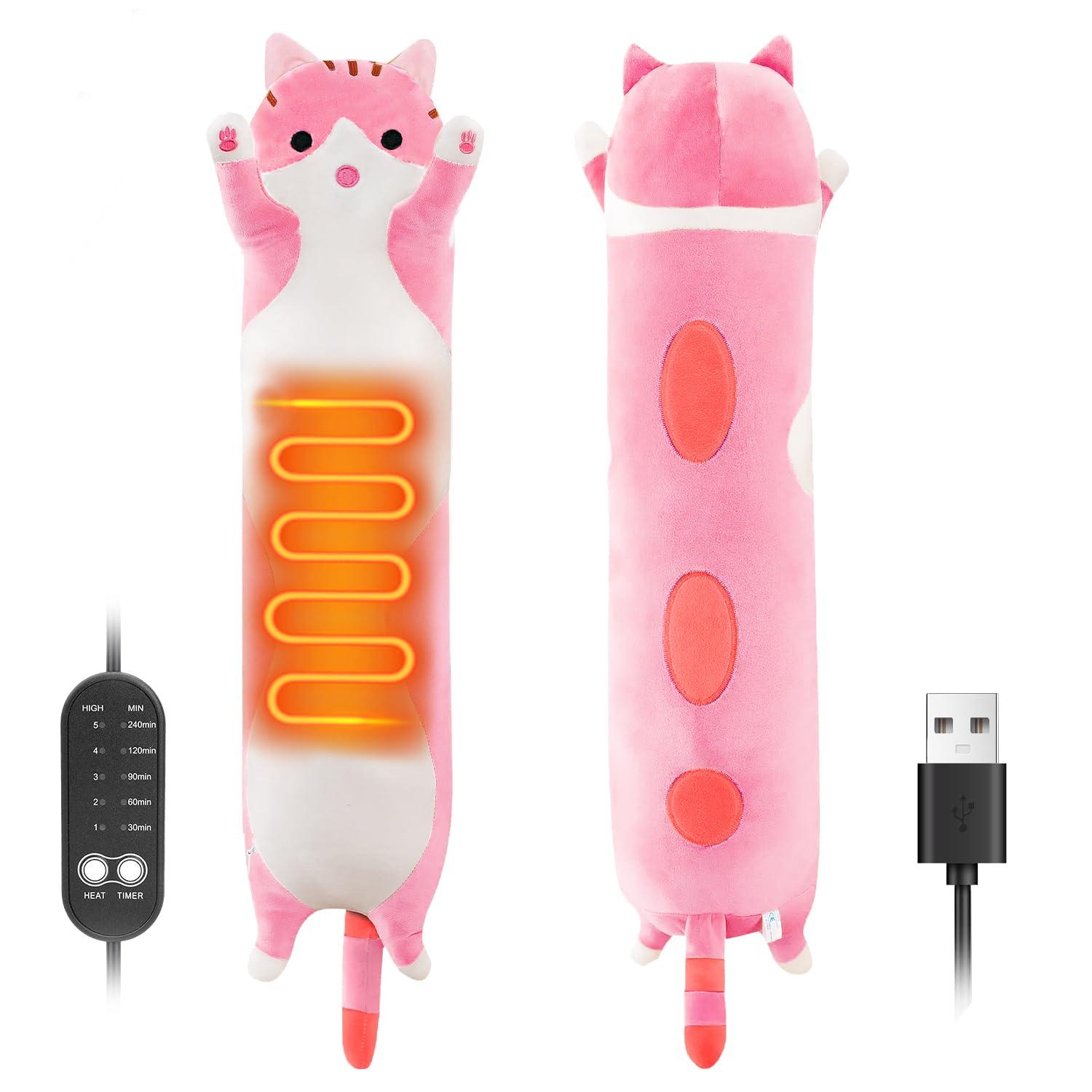 Cat Heating Pad for Period Cramps Menstrual Pain Relief, Portable Electric Heat Pads USB Powered, Cute Stuff Stuffed Animals Funny Gifts for Women Teen Girls Kids Cat Lovers Birthday Easter Christmas