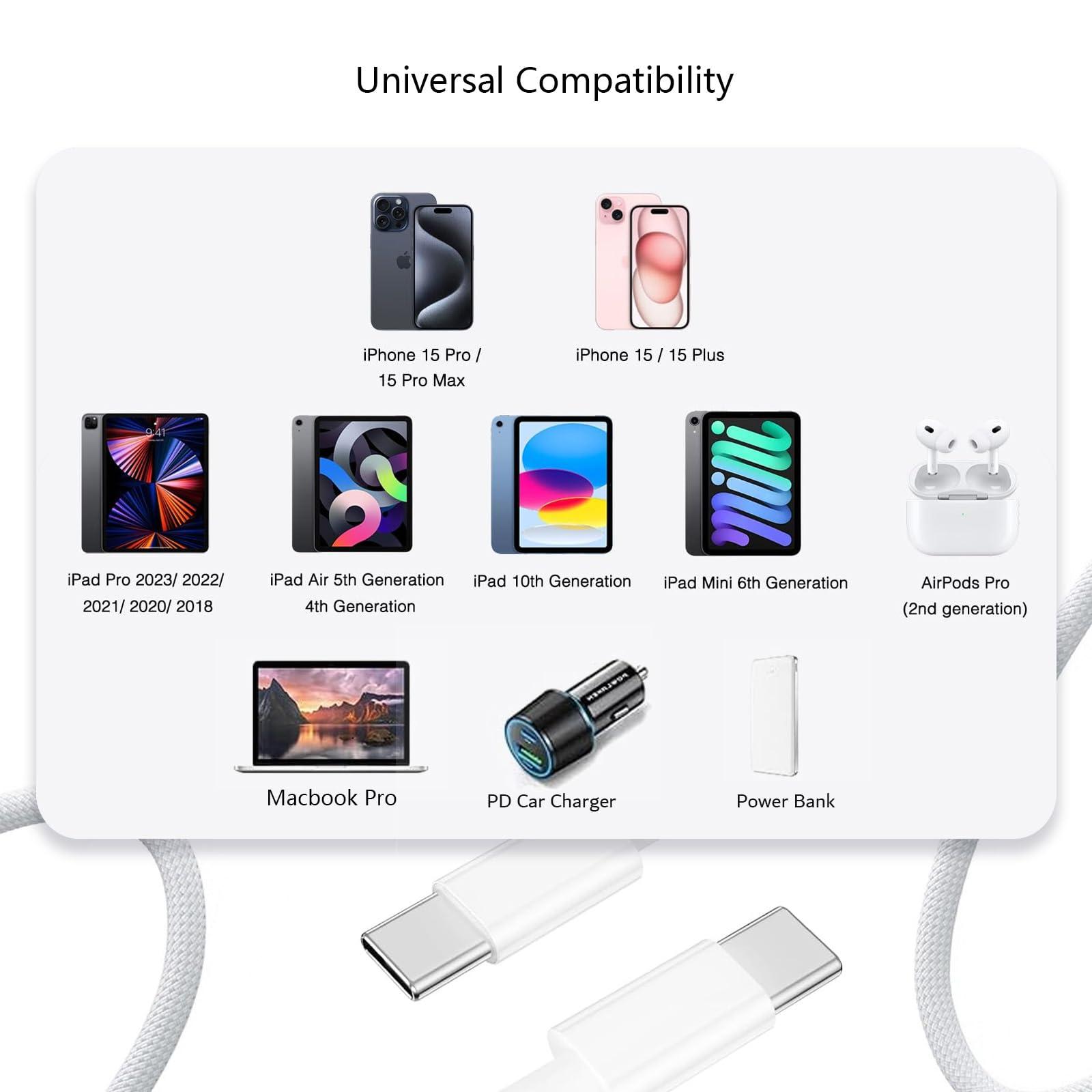 20W Type C Fast Wall Charger Block for iPhone 16e 16 15,AirPods 4 4th, AirPods Max 2024, AirPods Pro 2 2nd, iPad Pro 13/12.9, iPad Air 13 Generation,iPad 10th Tablet USB C to USB C Charging Cord Cable - Image 3