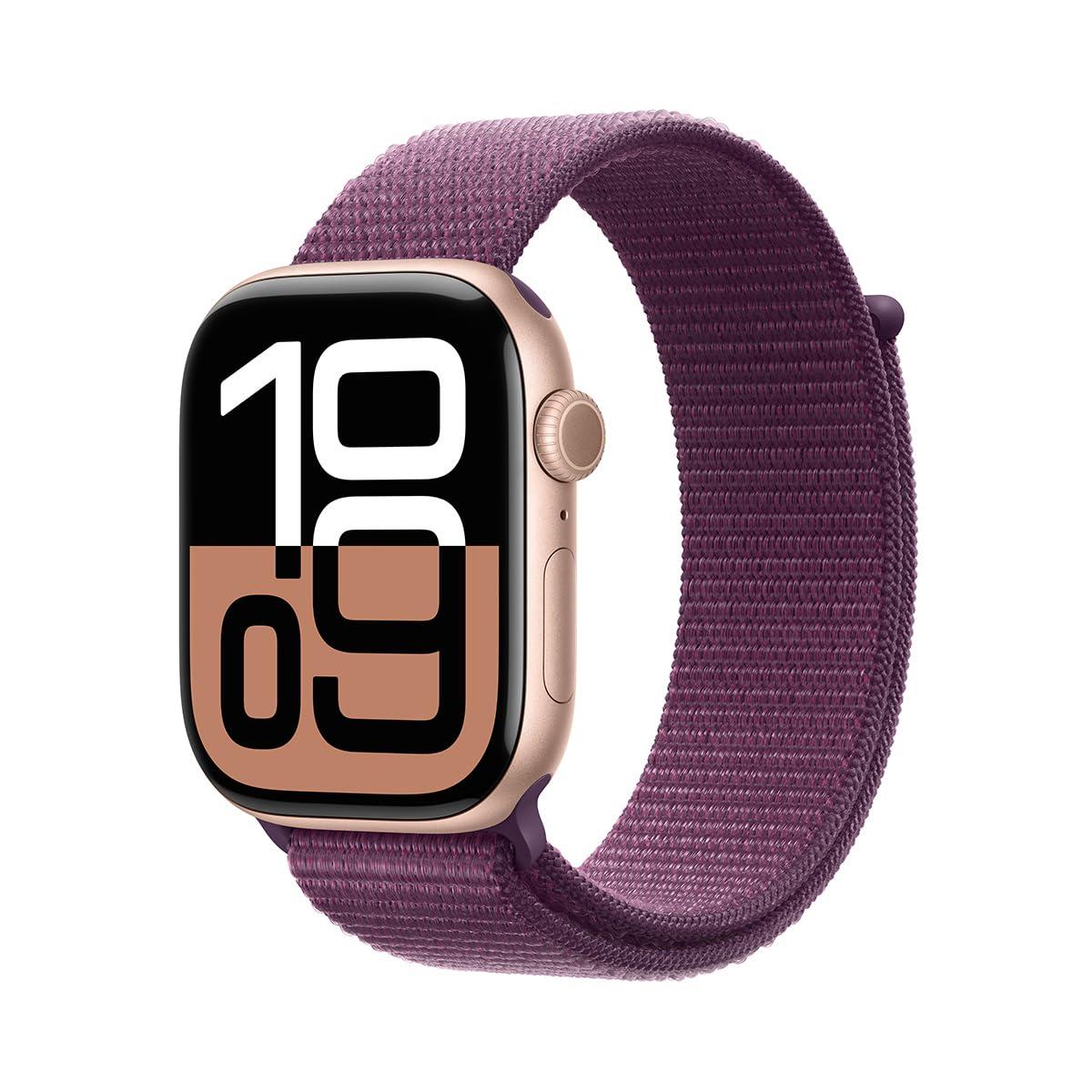 Apple Watch Series 10 [GPS, 42mm] - Rose Gold Aluminum Case with Plum Sport Loop (Renewed)