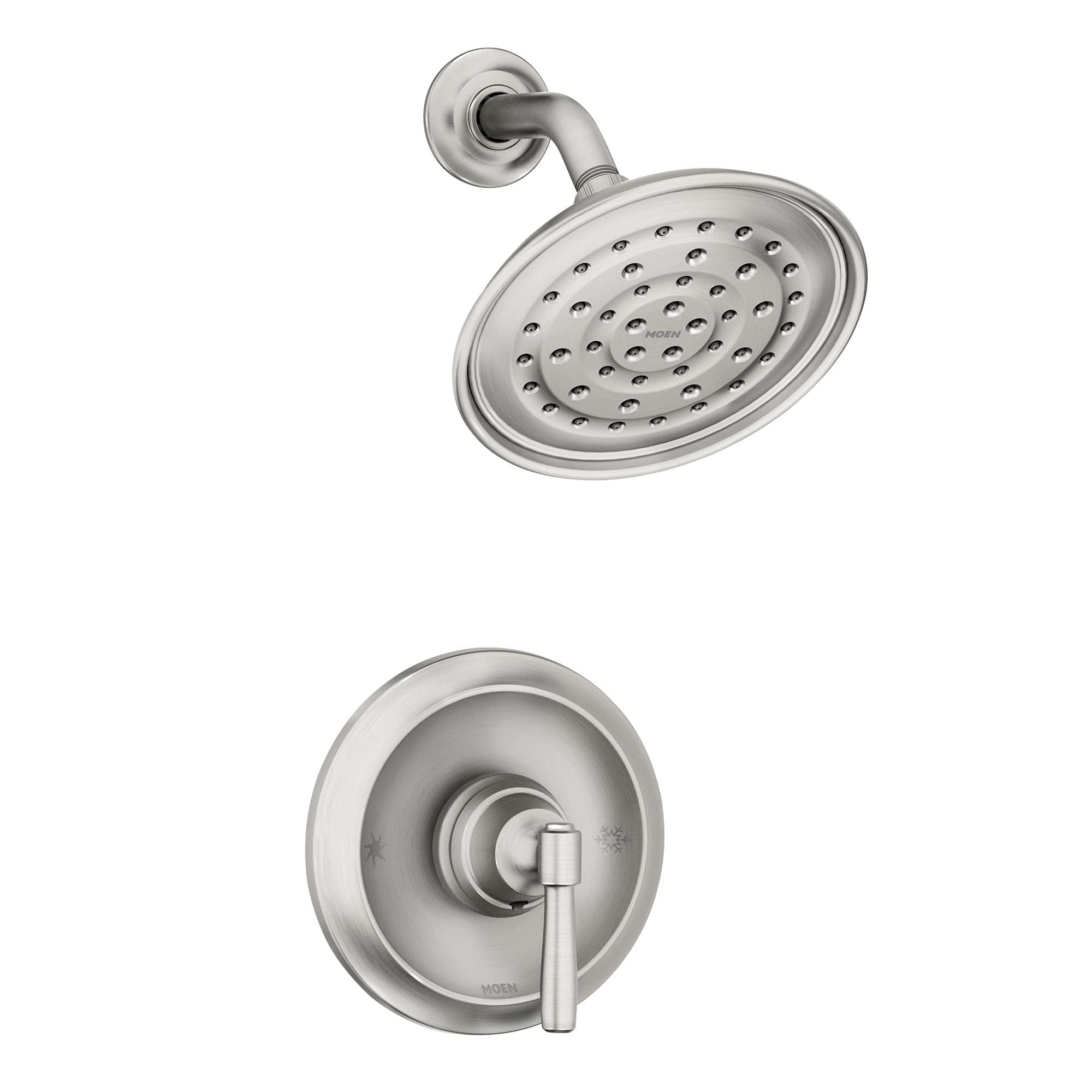 Moen Halle Spot Resist Brushed Nickel Shower Faucet Trim Set featuring Wide Showerhead and Lever Handle with Posi-Temp Valve Included, 82971SRN