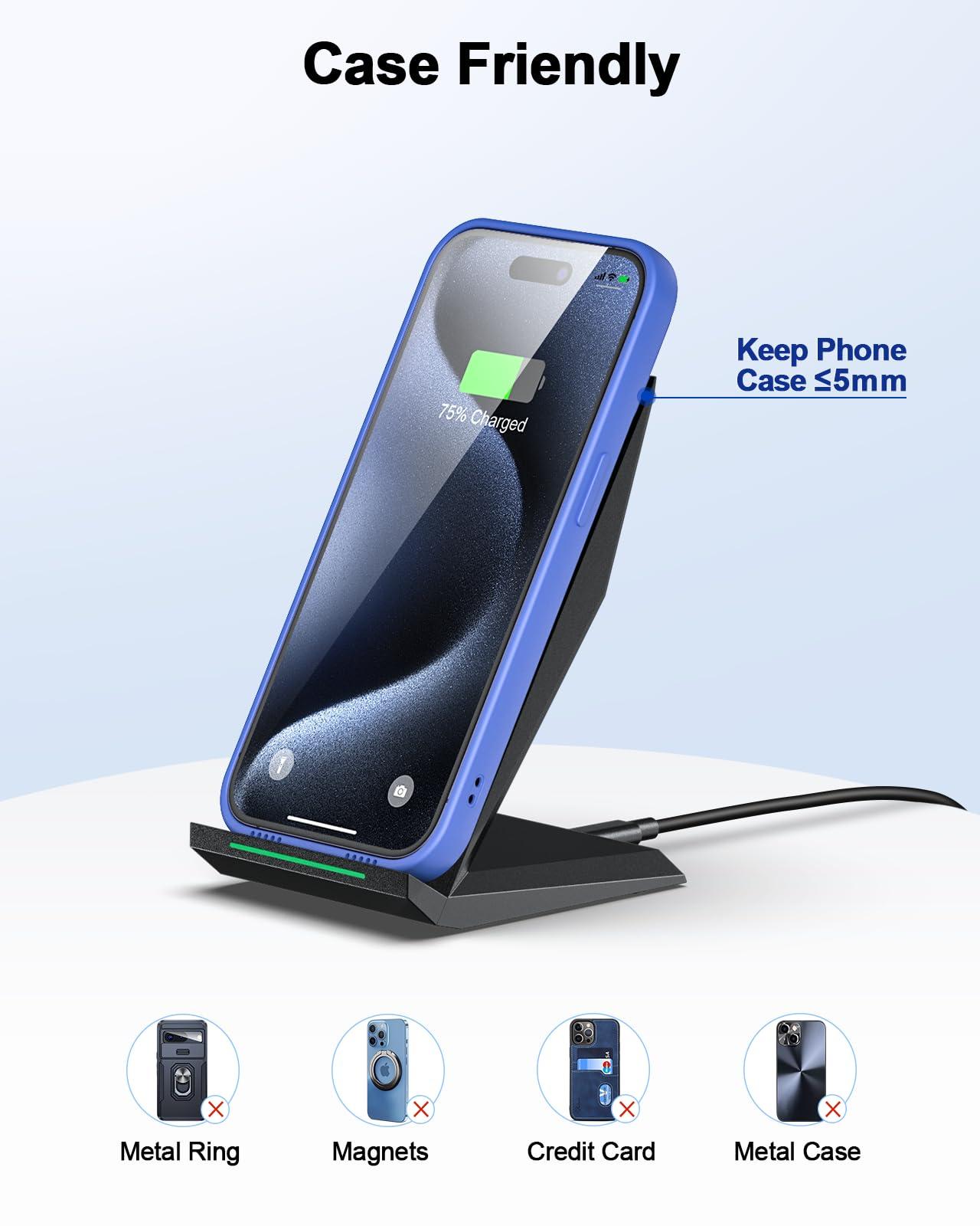 Fast Wireless Charger, NANAMI 15W Qi Certified Wireless Charging Stand Compatible iPhone 16/15/15 Pro/15 Plus/15 Pro Max/14/14 Pro/13/12, for Samsung Galaxy S25/S24/S23/S22/S21 and Qi-Enabled Phone - Image 5