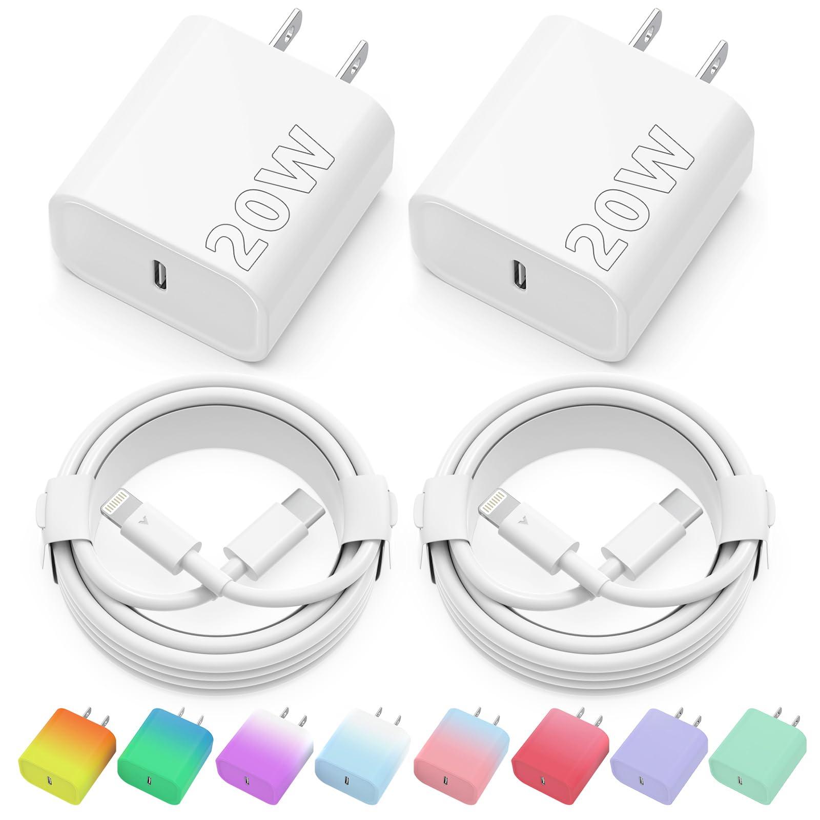 iPhone Charger Fast Charging, 2 Pack 20W USB C Wall Charger Block with 2 Pack MFi Certified 6FT Type C to Lightning Cables for iPhone 14 13 12 11 Pro Max XR XS X, iPad,AirPods Pro