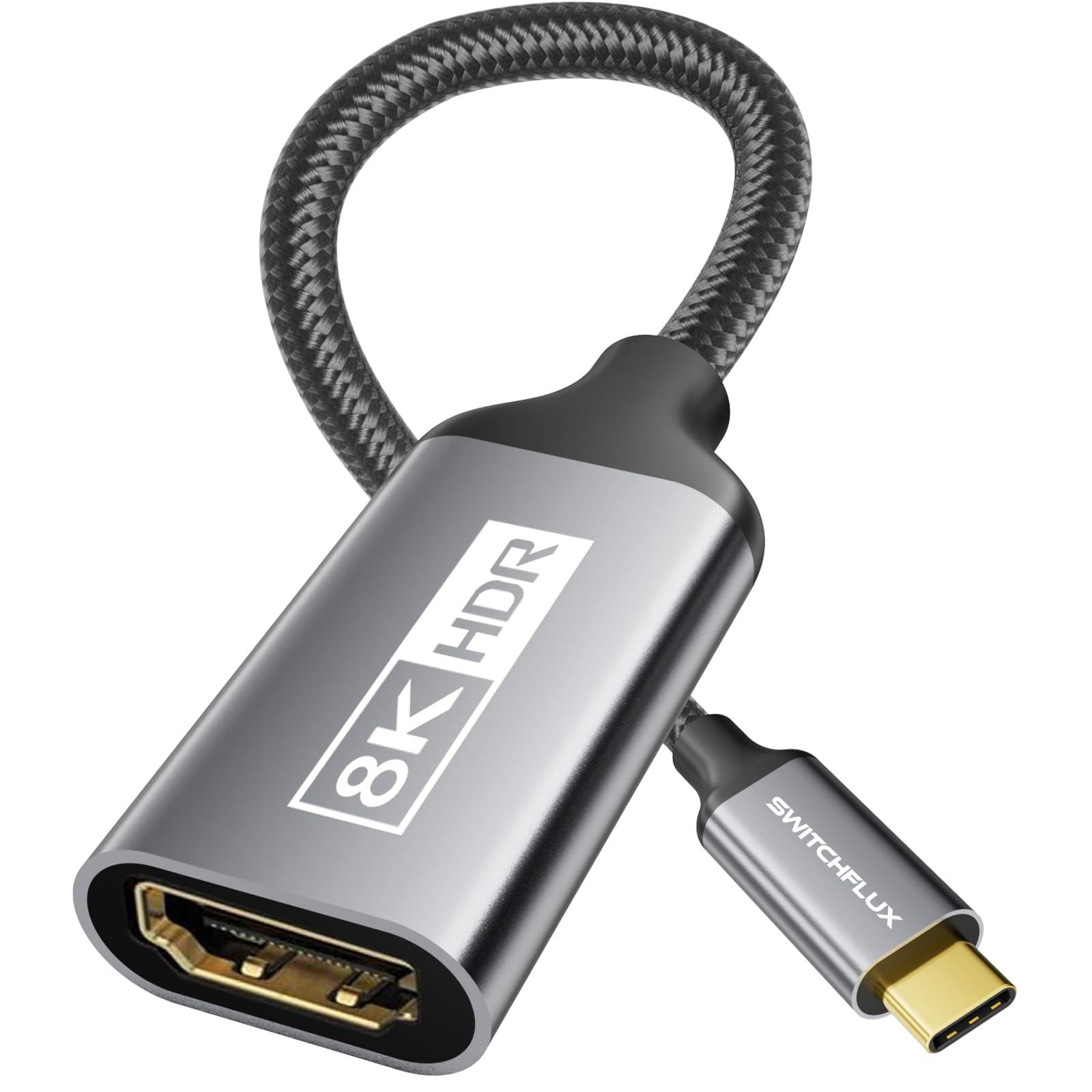SWITCHFLUX USB-C to HDMI 2.1 Adapter | 8K@60Hz,4K@144Hz,2K@165Hz High-Speed USB Type C 3.1 to HDMI 8K Converter [Thunderbolt 3/4 Compatible] for MacBook Pro/Air,iPad, Other USBC Laptops